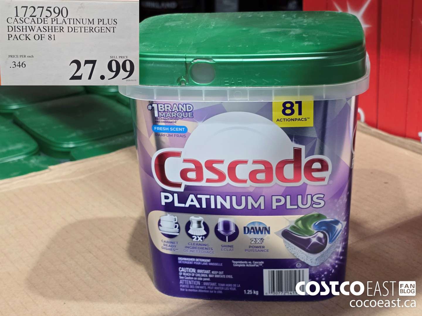 1727590 CASCADE PLATINUM PLUS DISHWASHER DETERGENT PACK OF 81 $27.99