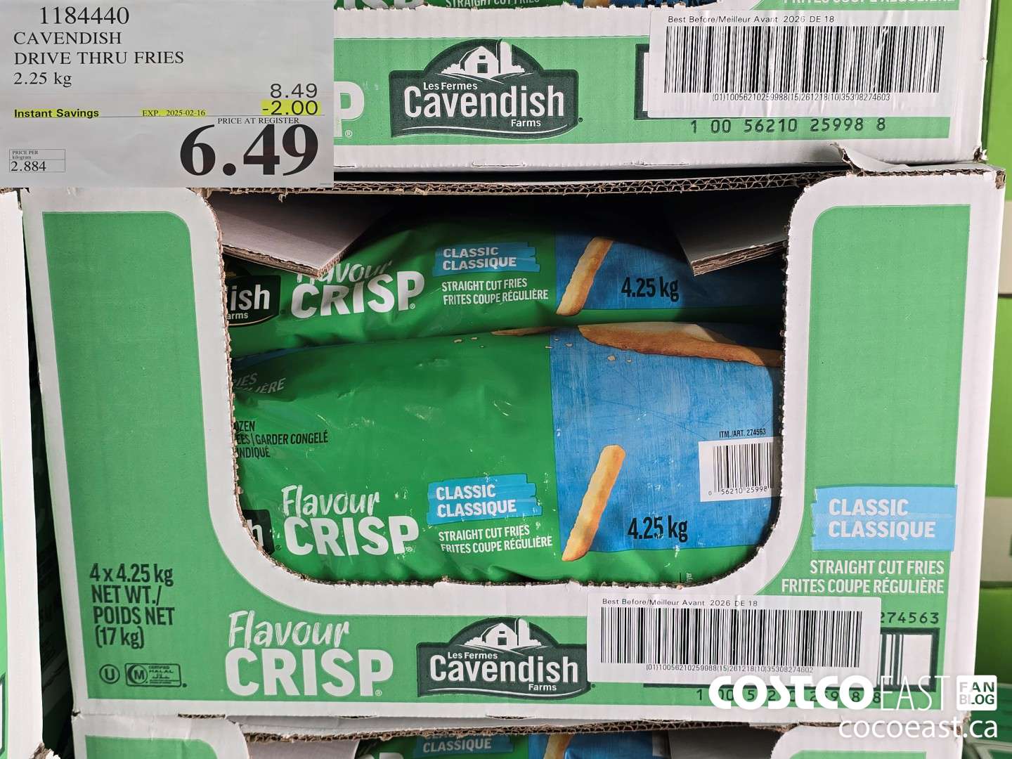 1184440 CAVENDISH DRIVE THRU FRIES 2.25 kg ($2.00 INSTANT SAVINGS EXPIRES ON 2025-02-16) $6.49