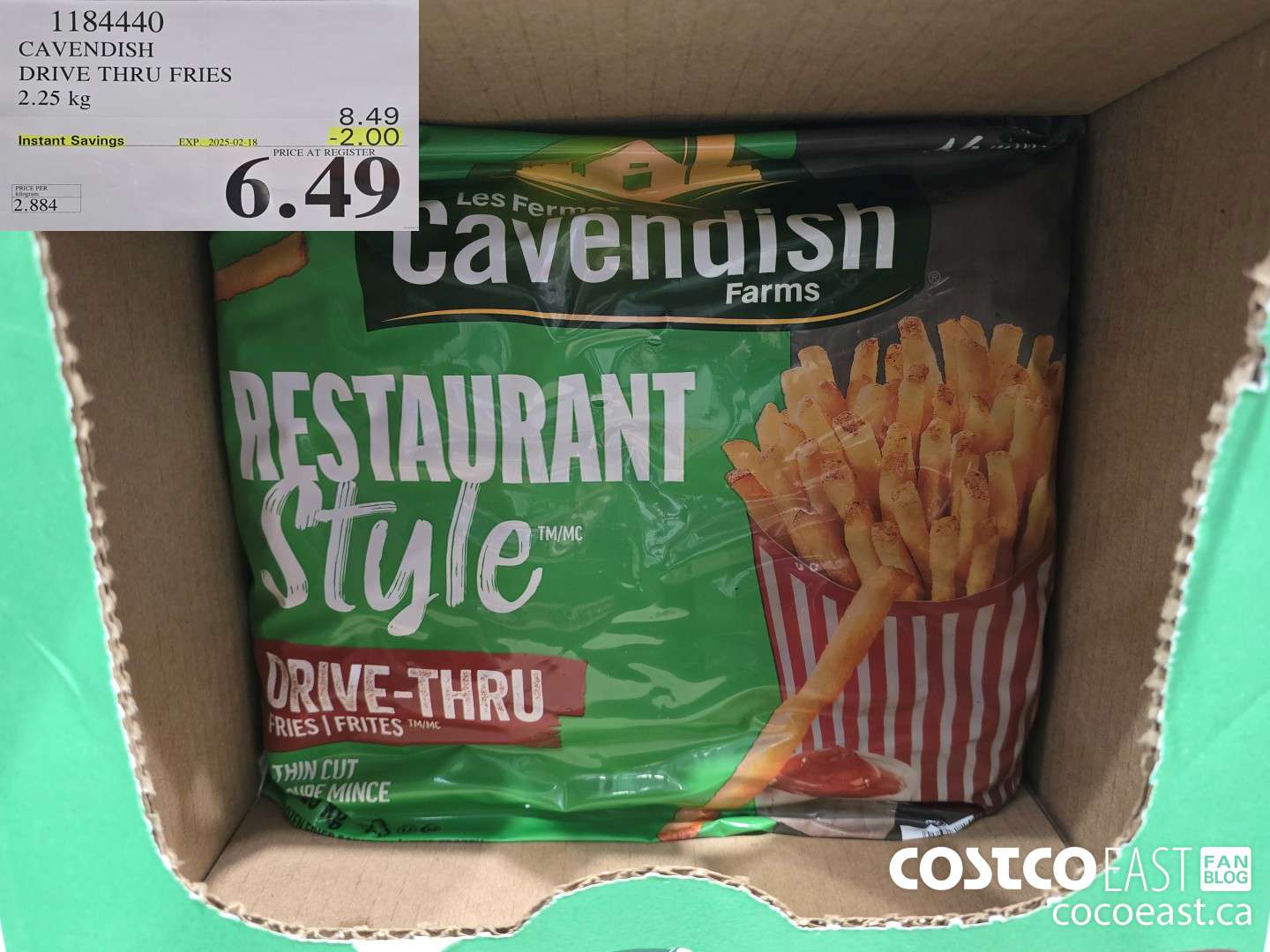 1184440 CAVENDISH DRIVE THRU FRIES 2.25 kg ($2.00 INSTANT SAVINGS EXPIRES ON 2025-02-18) $6.49