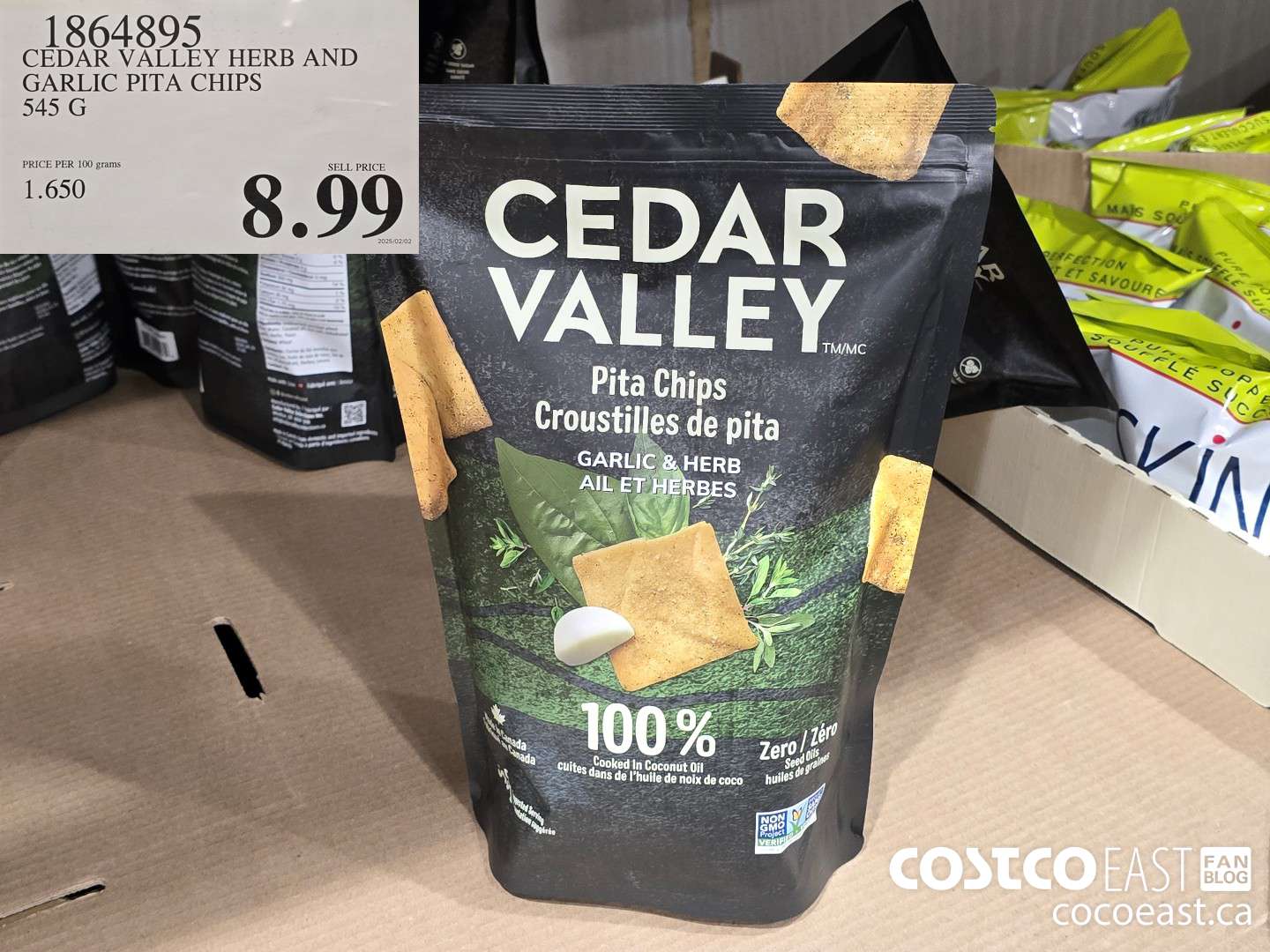 1864895 CEDAR VALLEY HERB AND GARLIC PITA CHIPS 545 G $8.99