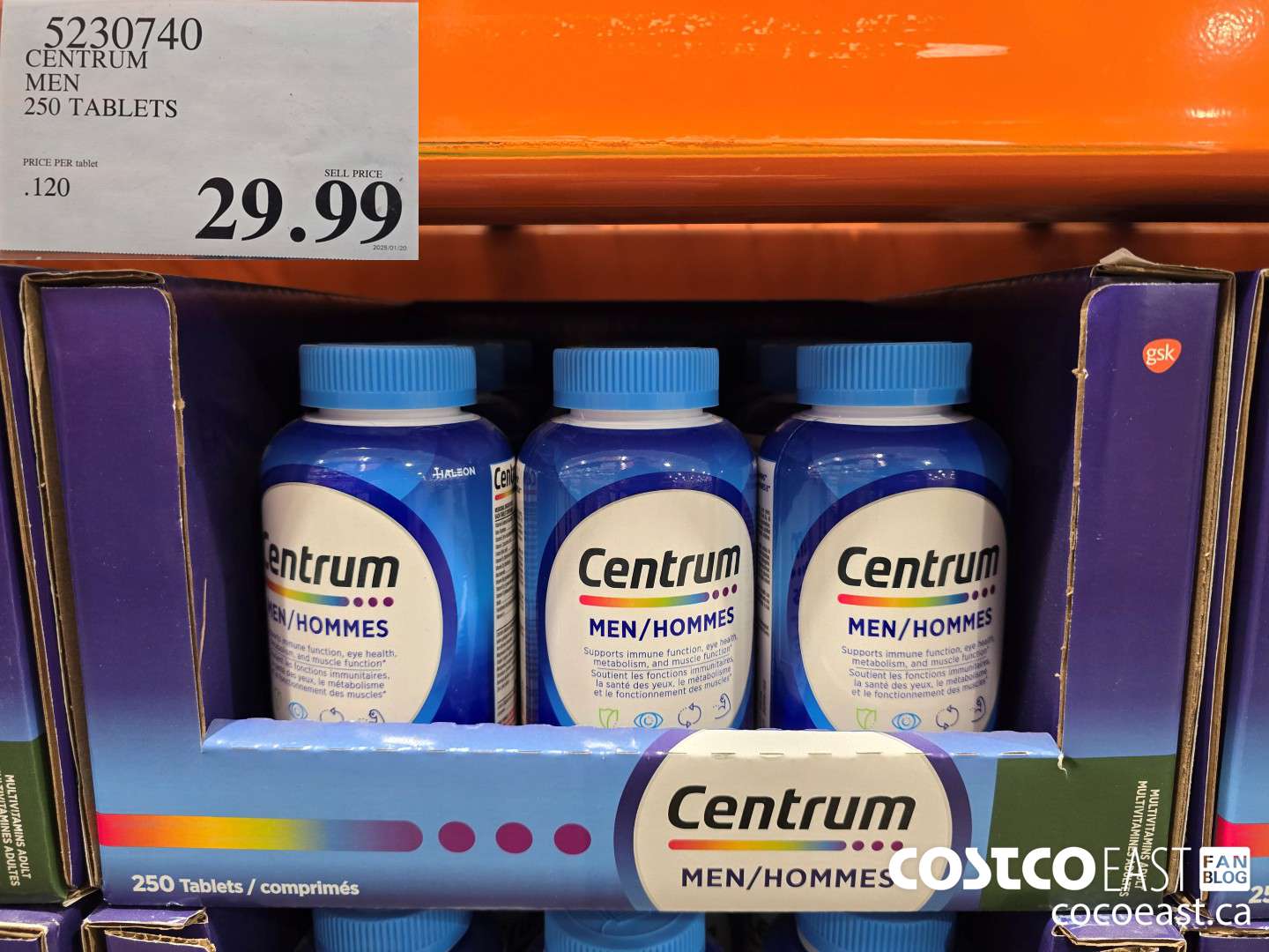 5230740 CENTRUM MEN 250 TABLETS $29.99