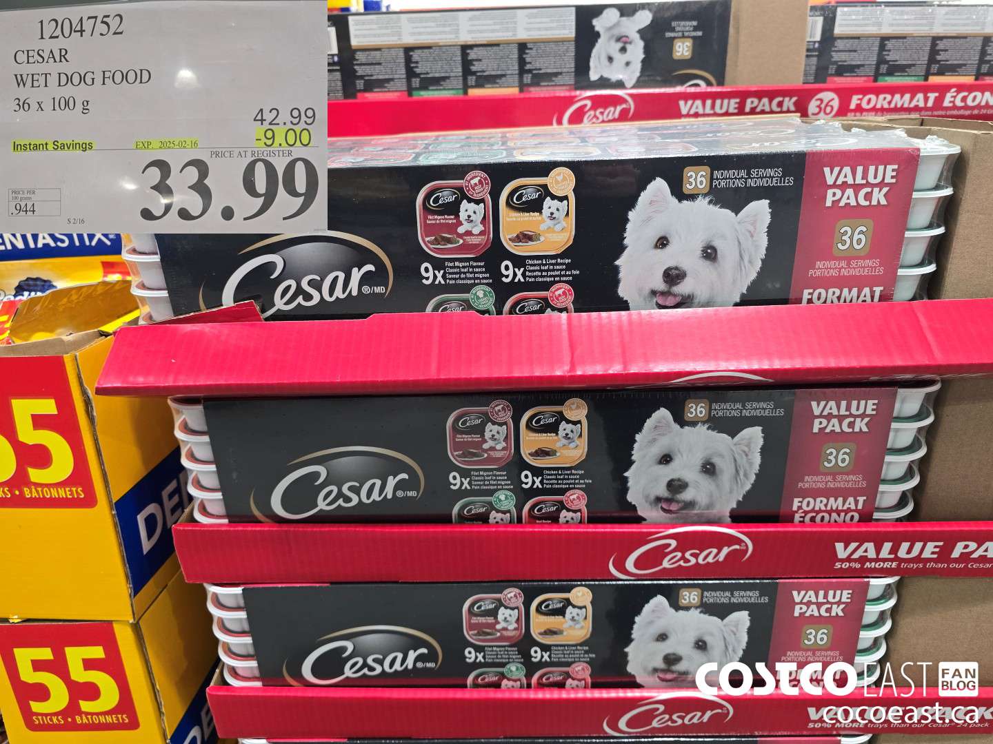 1204752 CESAR WET DOG FOOD 36 x 100 g ($9.00 INSTANT SAVINGS EXPIRES ON 2025-02-16) $33.99