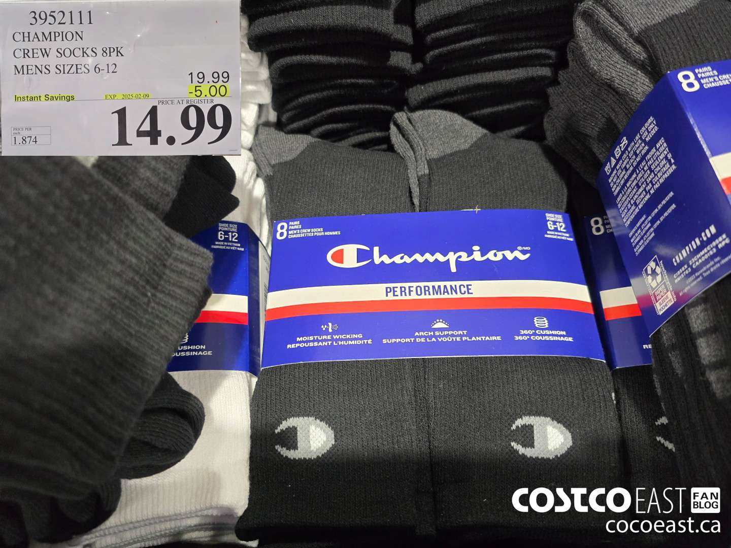 3952111 CHAMPION CREW SOCKS 8PK MENS SIZES 6-12 ($5.00 INSTANT SAVINGS EXPIRES ON 2025-02-09) $14.99