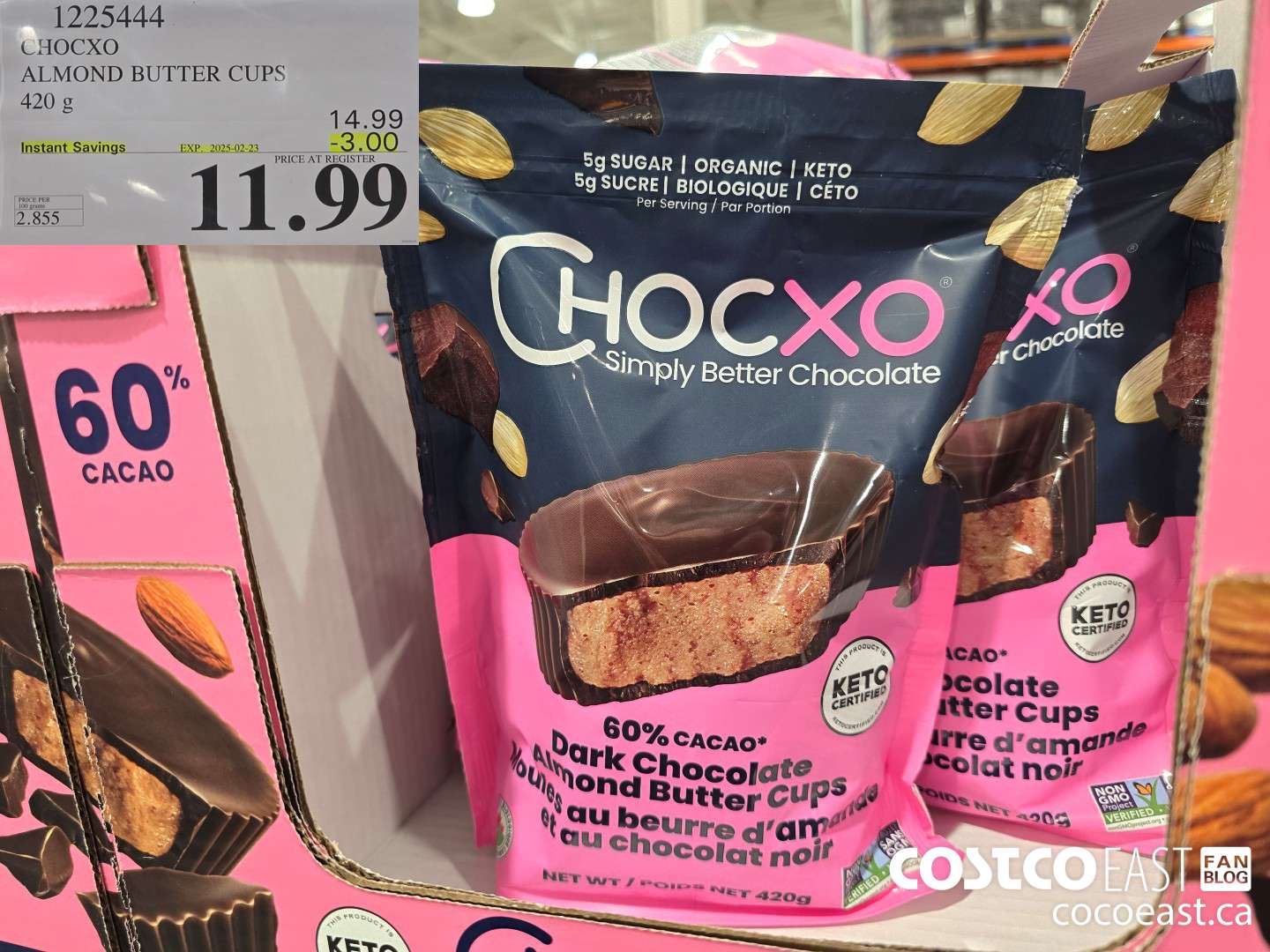 1225444 CHOXCO ALMOND BUTTER CUPS 420G ($3.00 INSTANT SAVINGS EXPIRES ON 2025-02-23) $11.99