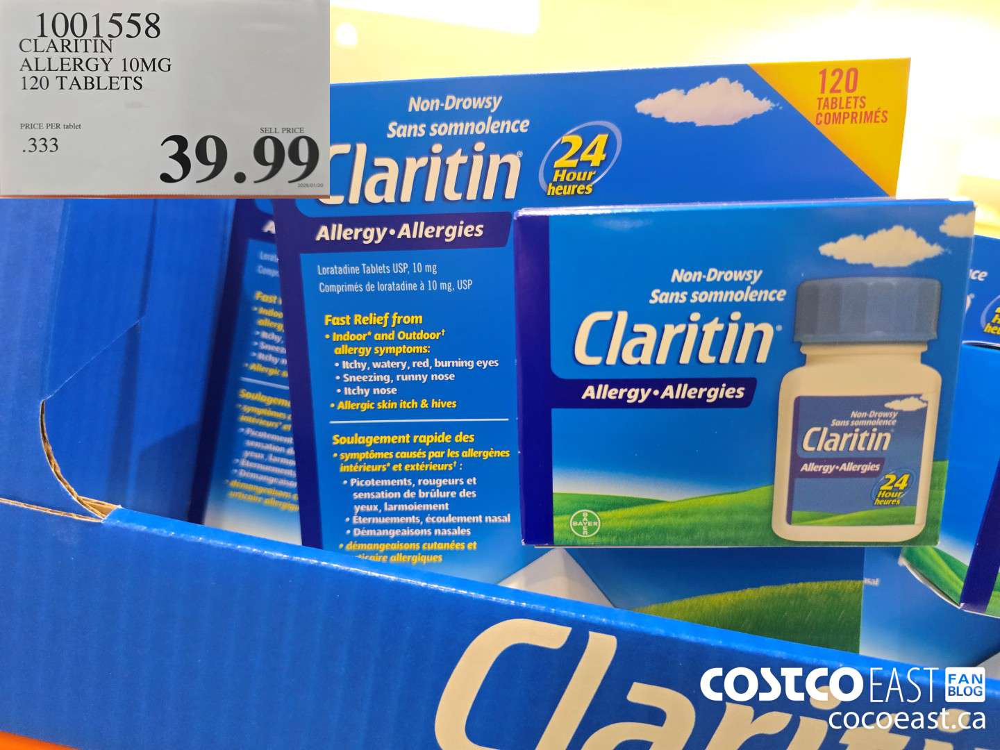 1001558 CLARITIN ALLERGY 10MG 120 TABLETS $39.99