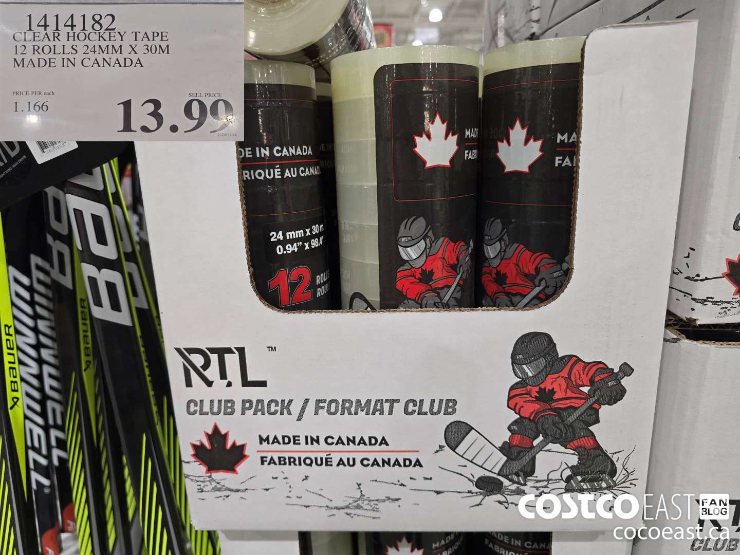 1414182 CLEAR HOCKEY TAPE 12 ROLLS 24mm X 30m MADE IN CANADA $13.99