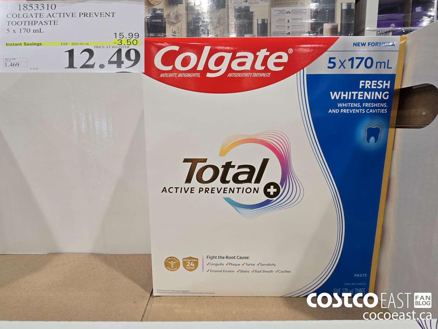 1853310 COLGATE ACTIVE PREVENT TOOTHPASTE 5 x 170 mL ($3.50 INSTANT SAVINGS EXPIRES ON 2025-02-16) $12.49
