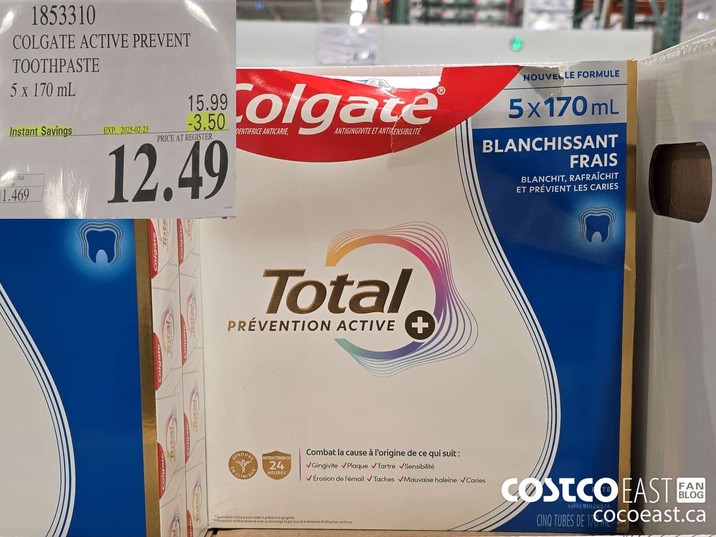 1853310 COLGATE ACTIVE PREVENT TOOTHPASTE 5 x 170 mL ($3.50 INSTANT SAVINGS EXPIRES ON 2025-02-23) $12.49