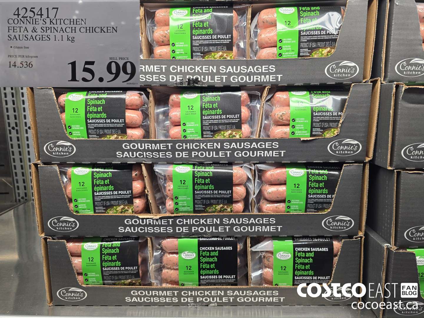 425417 CONNIE'S KITCHEN FETA & SPINACH CHICKEN SAUSAGES 1.1 KG $15.99