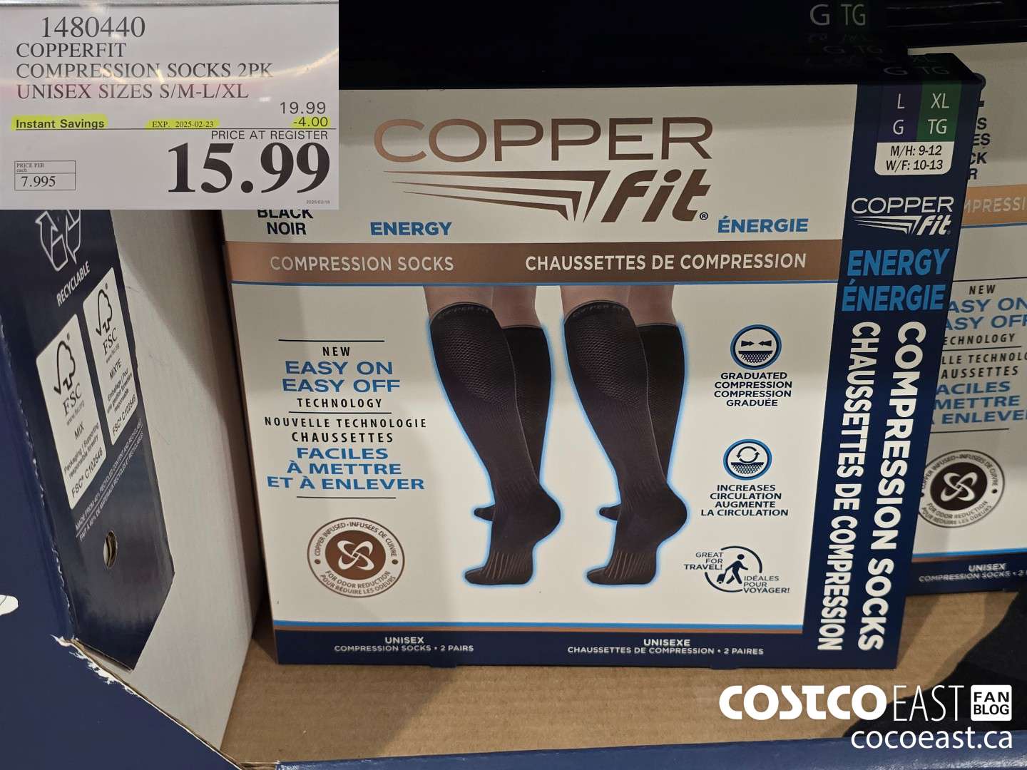 1480440 COPPERFIT COMPRESSION SOCK 2PK UNISEX SIZES S/M-L/XL ($5.00 INSTANT SAVINGS EXPIRES ON 2025-02-23) $15.99