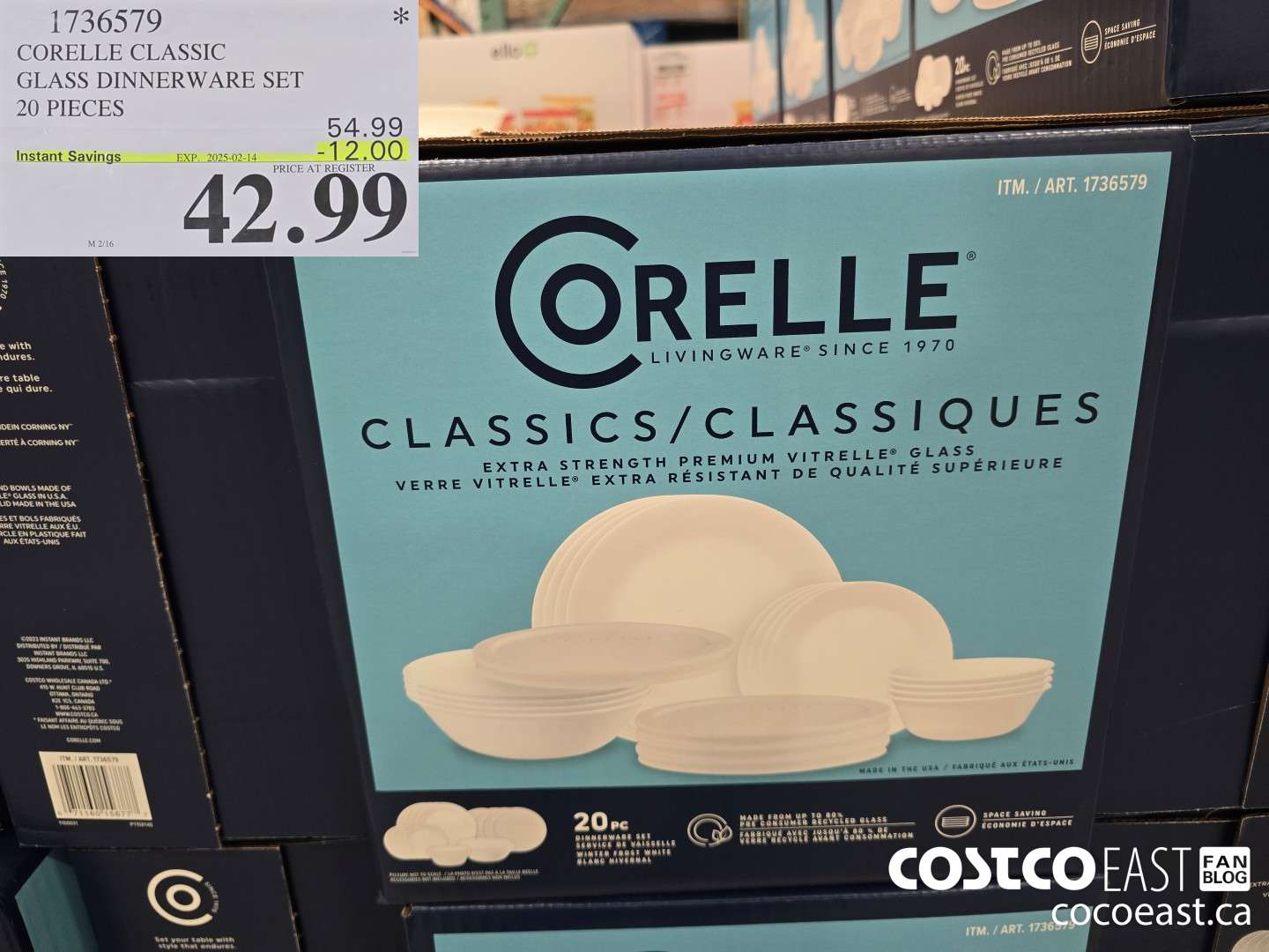 1736579 CORELLE CLASSIC GLASS DINNERWARE SET 20 PIECES ($12.00 INSTANT SAVINGS EXPIRES ON 2025-02-14) $42.99