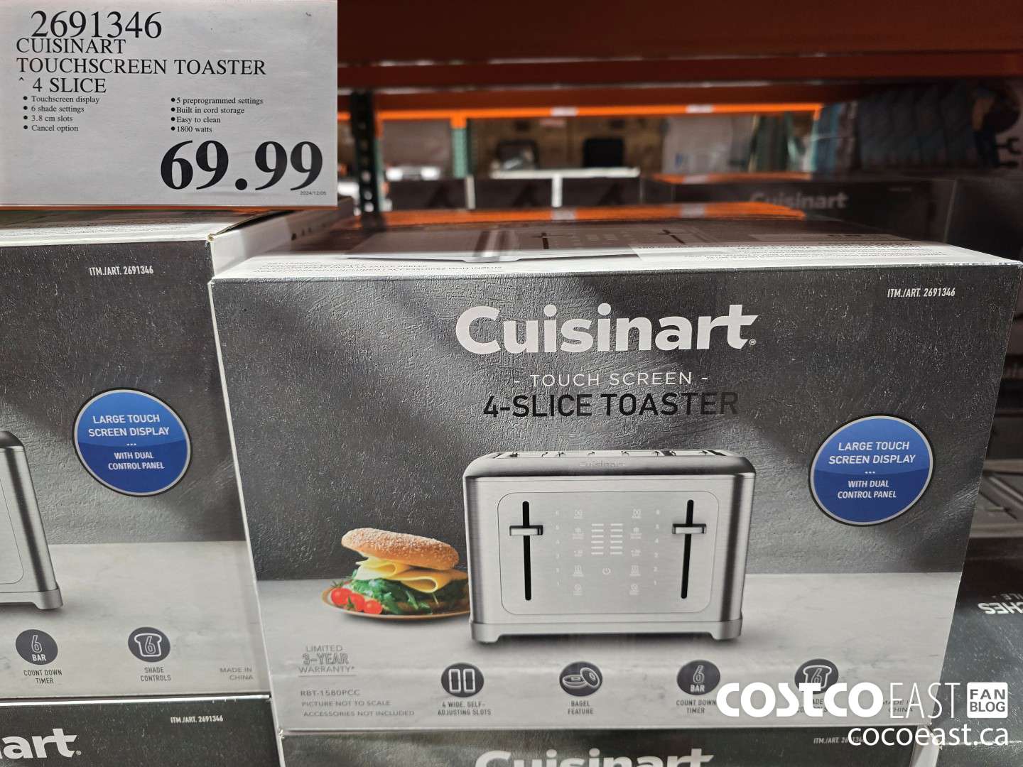 2691346 CUISINART TOUCHSCREEN TOASTER 4 SLICE $69.99