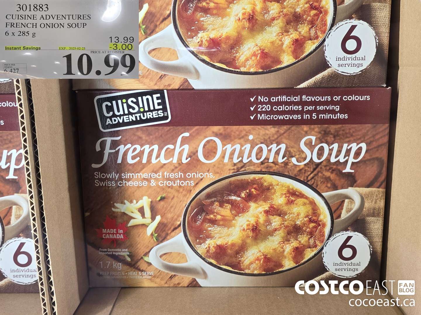 301883 CUISINE ADVENTURES FRENCH ONION SOUP 6 X 285 G ($3.00 INSTANT SAVINGS EXPIRES ON 2025-02-23) $10.99