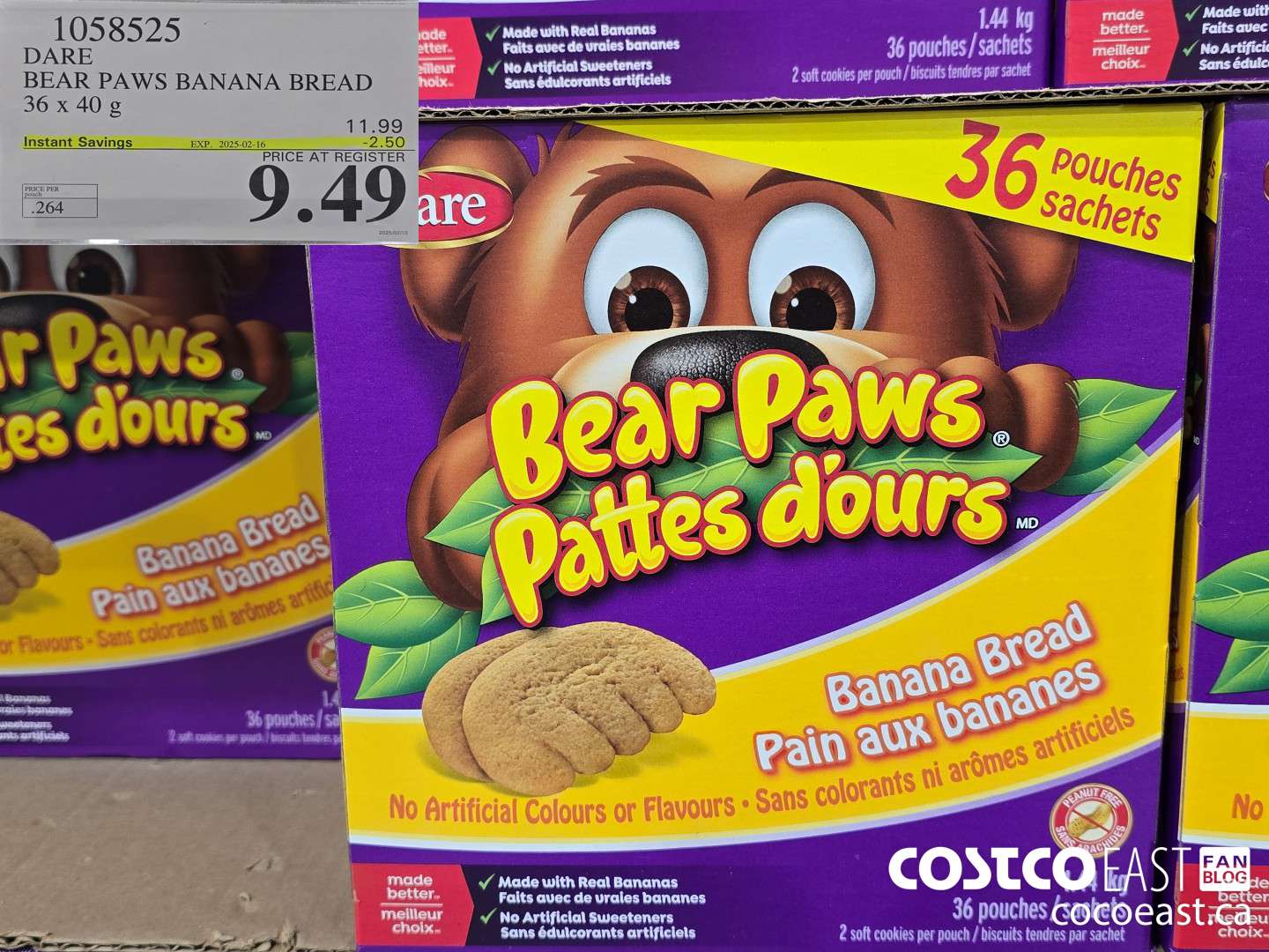 1058525 DARE BEAR PAWS BANANA BREAD 36 X 40 G ($2.50 INSTANT SAVINGS EXPIRES ON 2025-02-16) $9.49