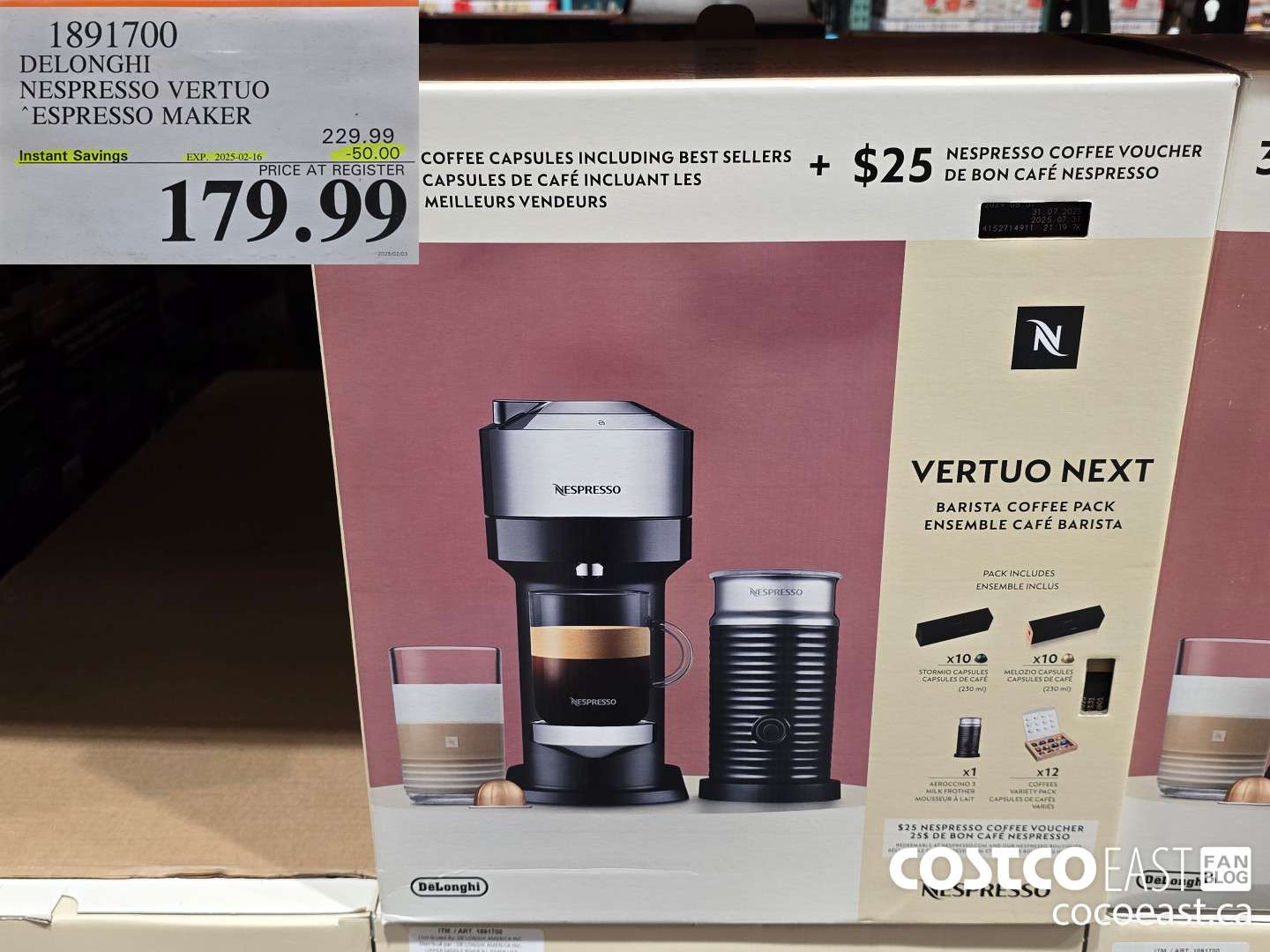 1891700 DELONGHI NESPRESSO VERTUO ESPRESSO MAKER ($50.00 INSTANT SAVINGS EXPIRES ON 2025-02-16) $179.99
