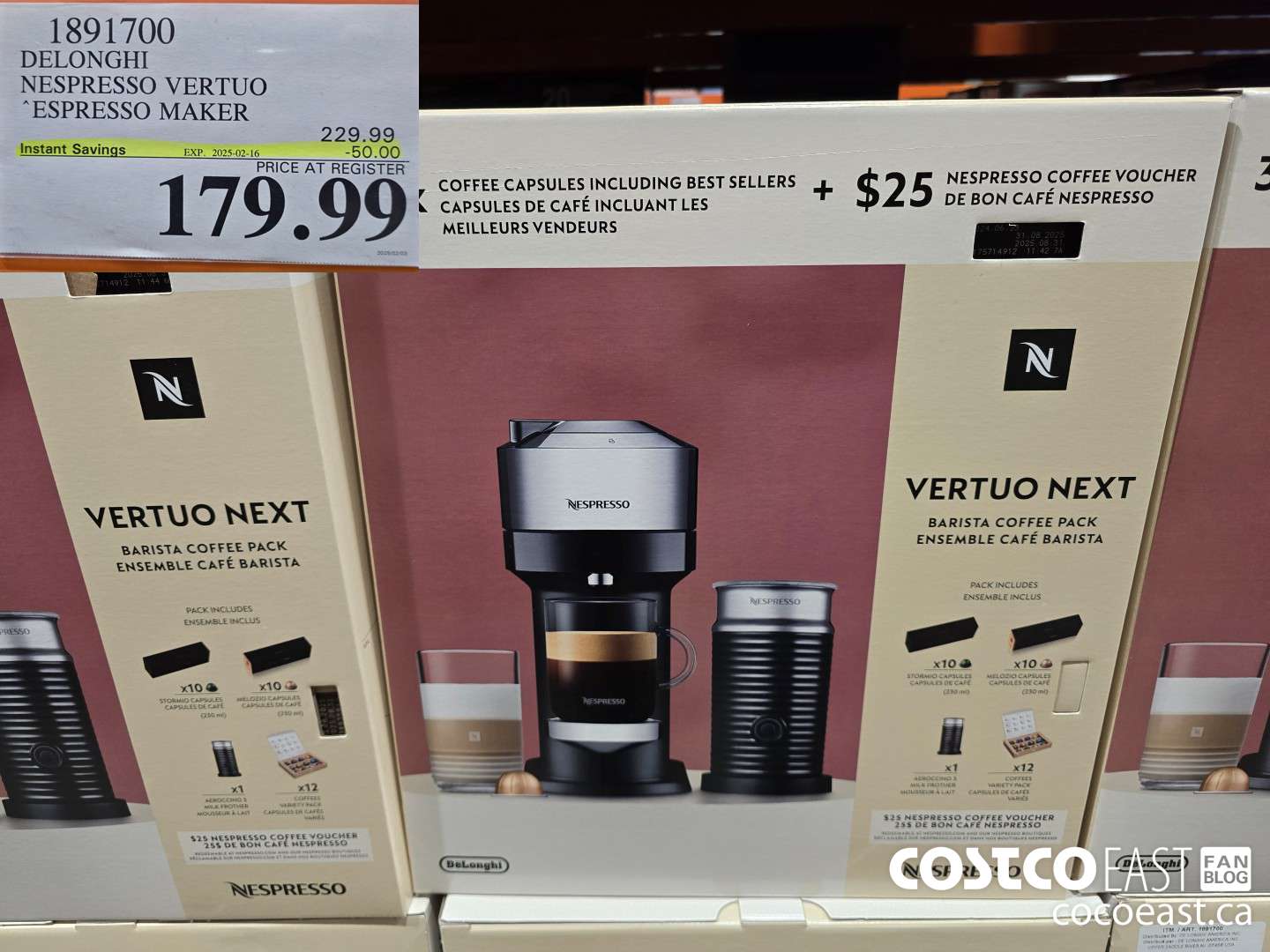 1891700 DELONGHI NESPRESSO VERTUO ESPRESSO MAKER ($50.00 INSTANT SAVINGS EXPIRES ON 2025-02-16) $179.99