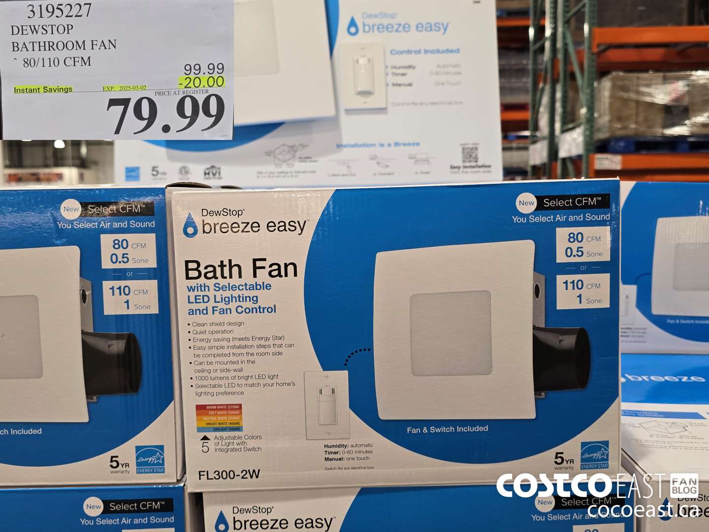 3195227 DEWSTOP BATHROOM FAN & SWITCH 80/110 CFM ($20.00 INSTANT SAVINGS EXPIRES ON 2025-03-02) $79.99