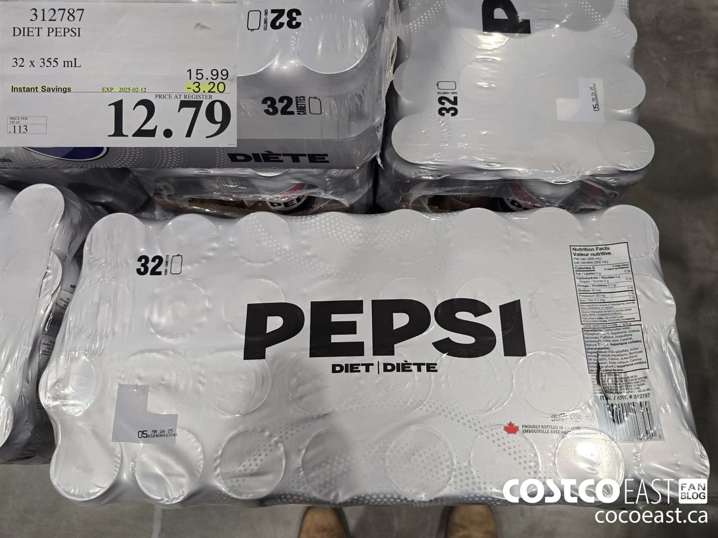 312787 DIET PEPSI 32 X 355 ML ($3.20 INSTANT SAVINGS EXPIRES ON 2025-02-12) $12.79