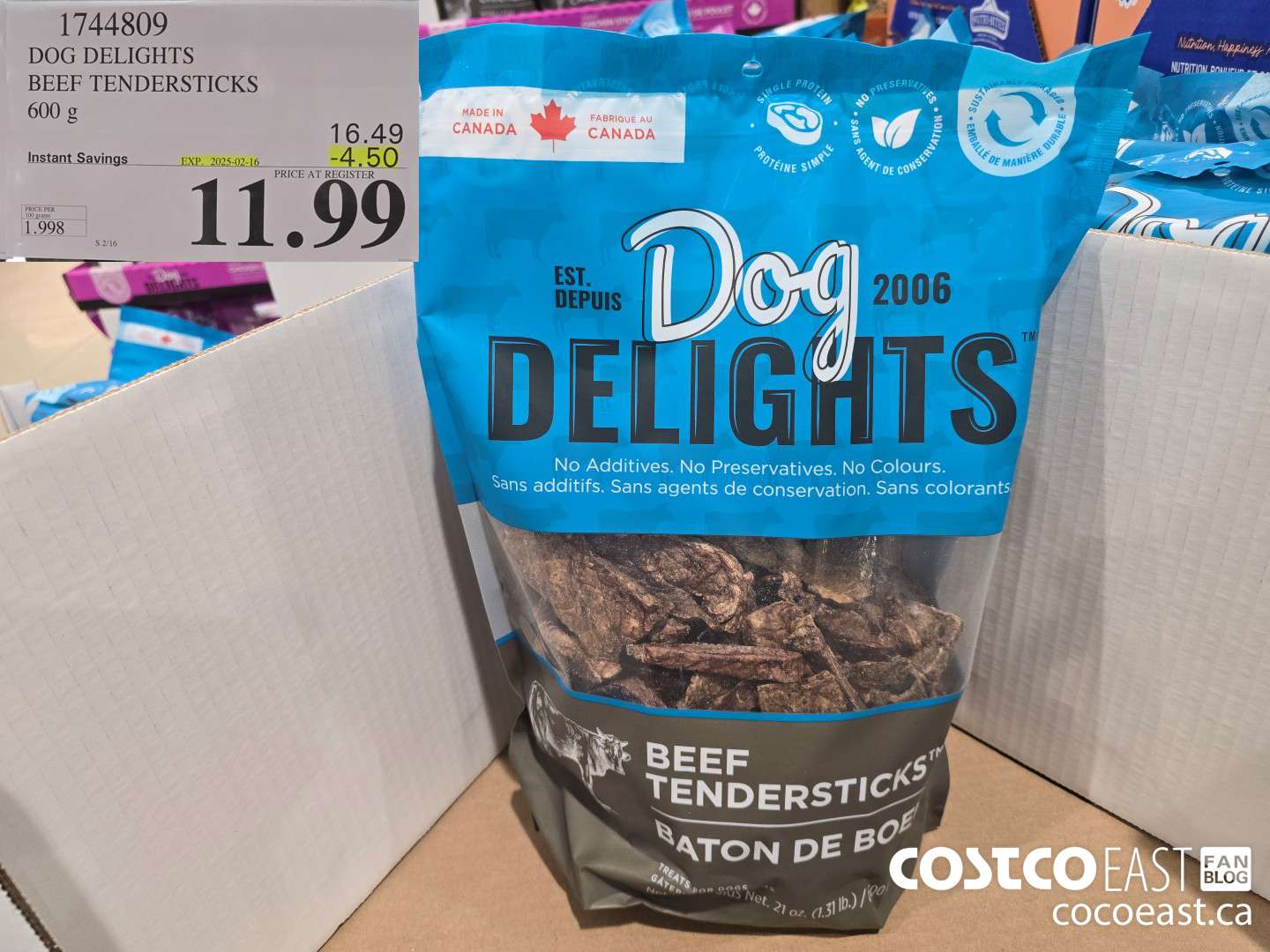 1744809 DOG DELIGHTS BEEF TENDERSTICKS 600 G ($4.50 INSTANT SAVINGS EXPIRES ON 2025-02-16) $11.99