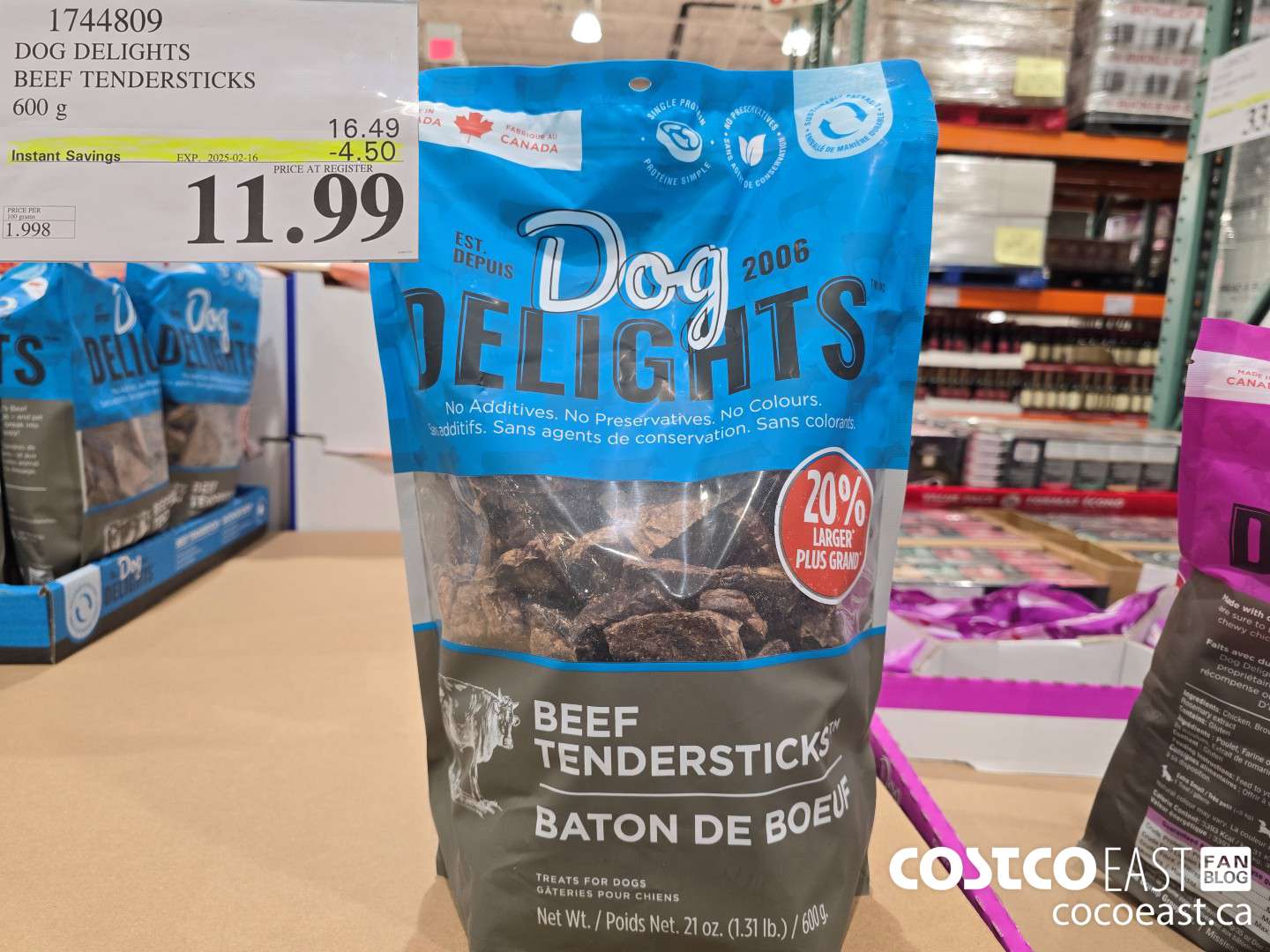 1744809 DOG DELIGHTS BEEF TENDERSTICKS 600 G ($4.50 INSTANT SAVINGS EXPIRES ON 2025-02-16) $11.99