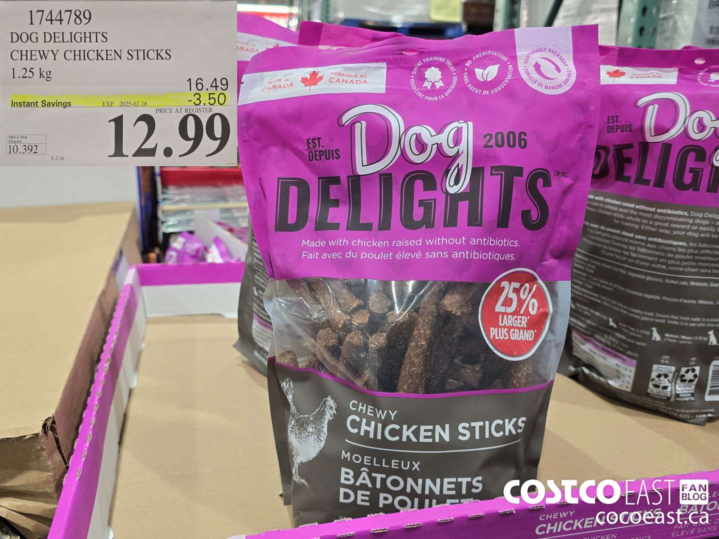 1744789 DOG DELIGHTS CHEWY CHICKEN STICKS 1.25 KG ($3.50 INSTANT SAVINGS EXPIRES ON 2025-02-16) $12.99