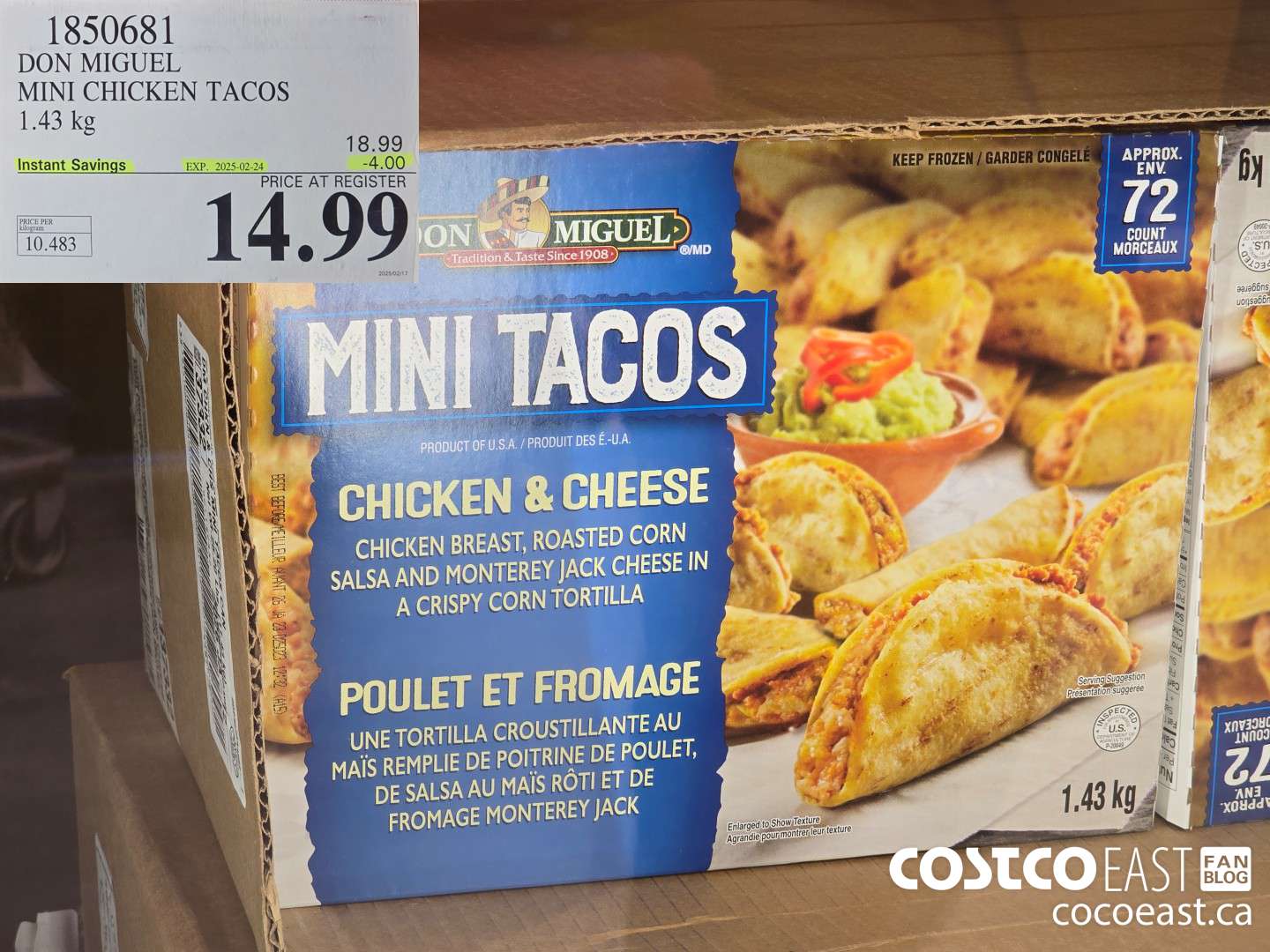 1850681 DON MIGUEL MINI CHICKEN TACOS 1.43 KG ($4.00 INSTANT SAVINGS EXPIRES ON 2025-02-24) $14.99
