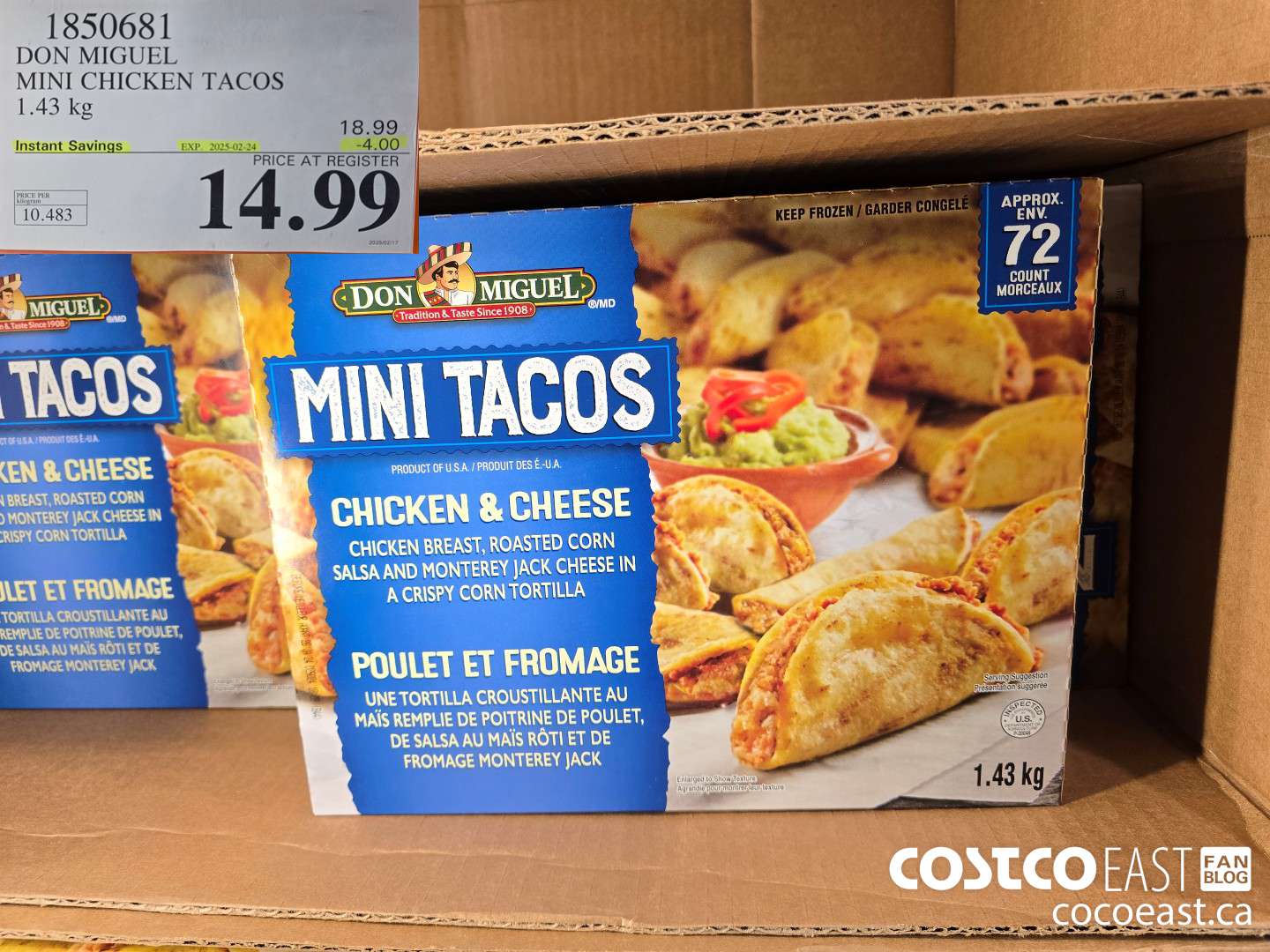 1850681 DON MIGUEL MINI CHICKEN TACOS 1.43 KG ($4.00 INSTANT SAVINGS EXPIRES ON 2025-02-24) $14.99