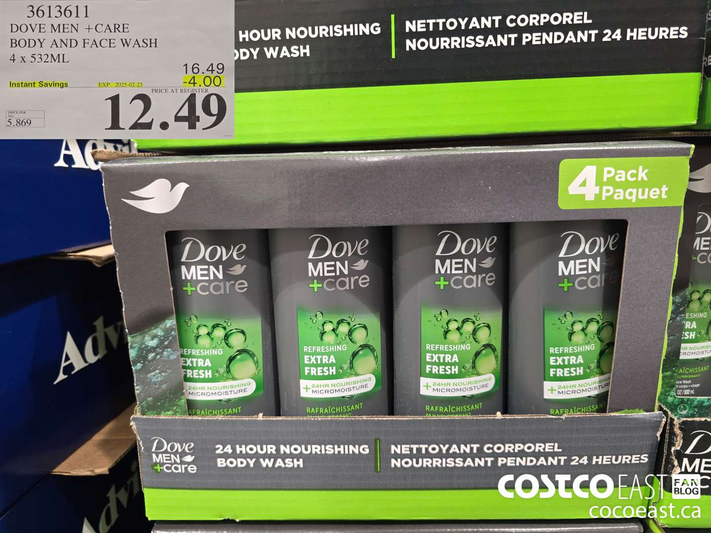 3613611 DOVE MEN +CARE BODY AND FACE WASH 4 x 532ML ($4.00 INSTANT SAVINGS EXPIRES ON 2025-02-23) $12.49