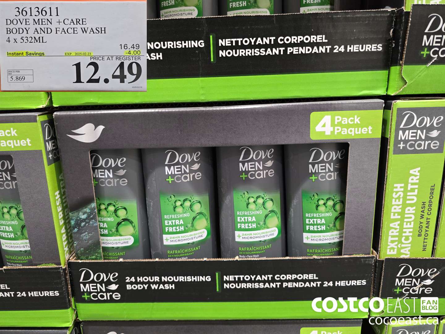 3613611 DOVE MEN +CARE BODY AND FACE WASH 4 x 532ML ($4.00 INSTANT SAVINGS EXPIRES ON 2025-02-23) $12.49