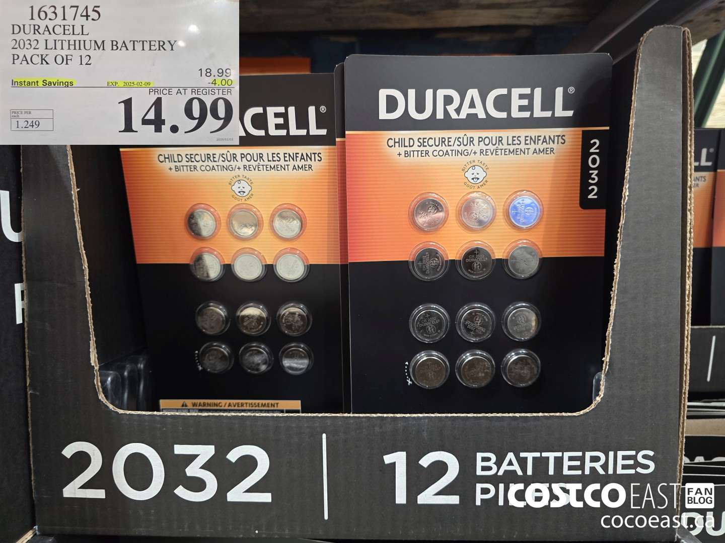 1631745 DURACELL 2032 LITHIUM BATTERY PACK OF 12 ($4.00 INSTANT SAVINGS EXPIRES ON 2025-02-09) $14.99