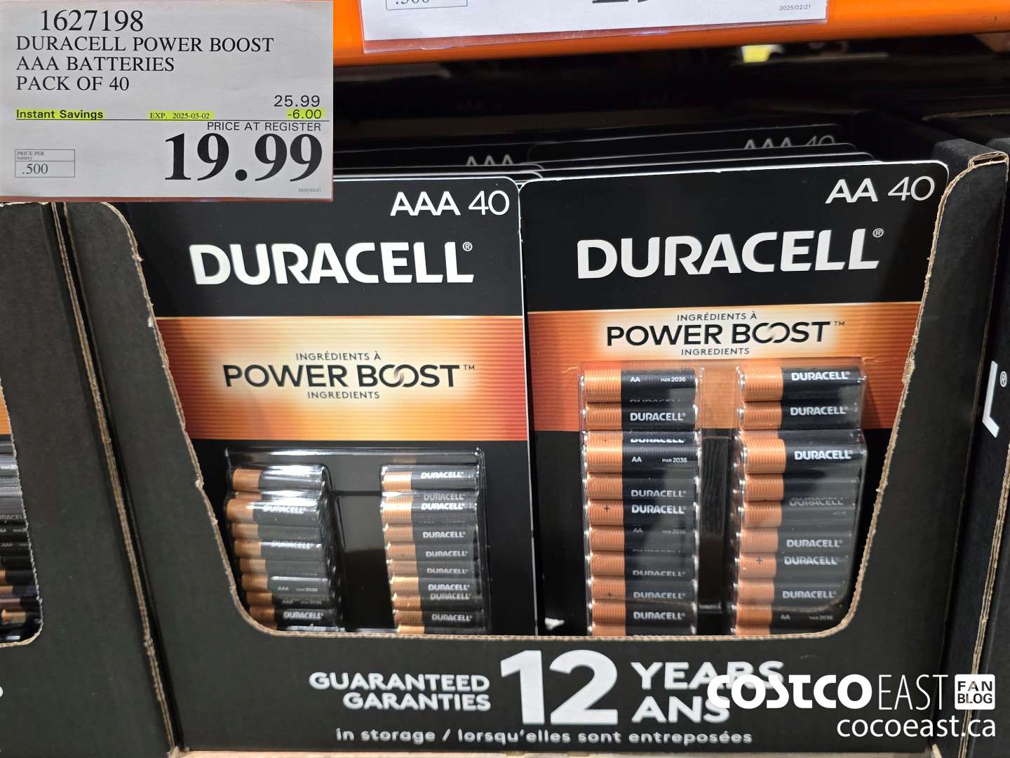 1627198 DURACELL POWER BOOST AAA BATTERIES PACK OF 40 ($6.00 INSTANT SAVINGS EXPIRES ON 2025-03-02) $19.99
