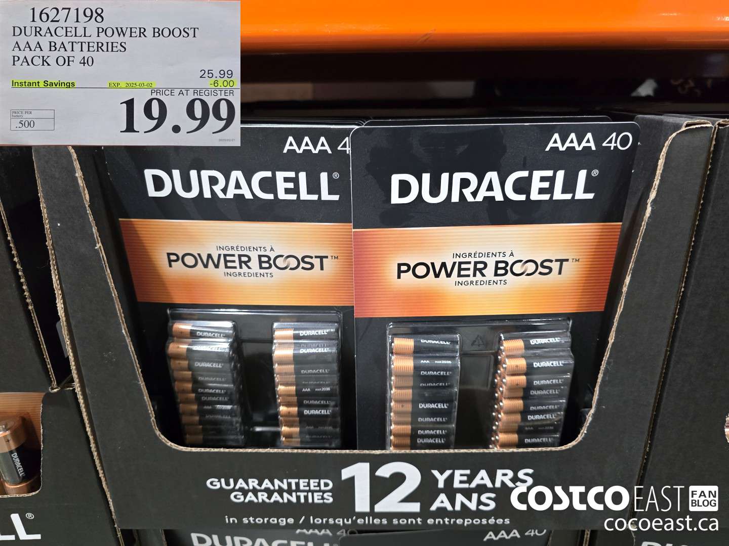 1627198 DURACELL POWER BOOST AAA BATTERIES PACK OF 40 ($6.00 INSTANT SAVINGS EXPIRES ON 2025-03-02) $19.99
