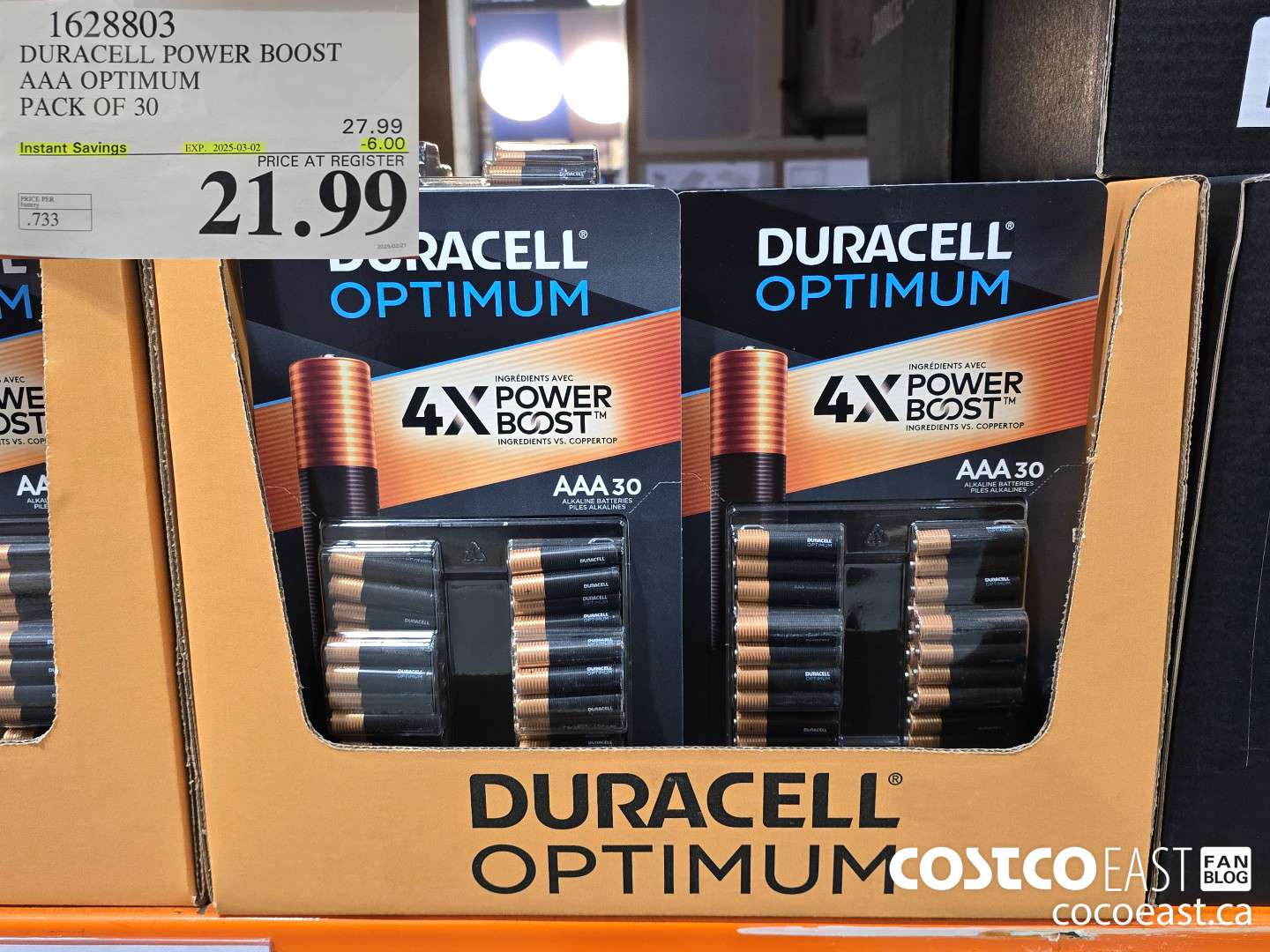 1628803 DURACELL POWER BOOST AAA OPTIMUM PACK OF 30 ($6.00 INSTANT SAVINGS EXPIRES ON 2025-03-02) $21.99