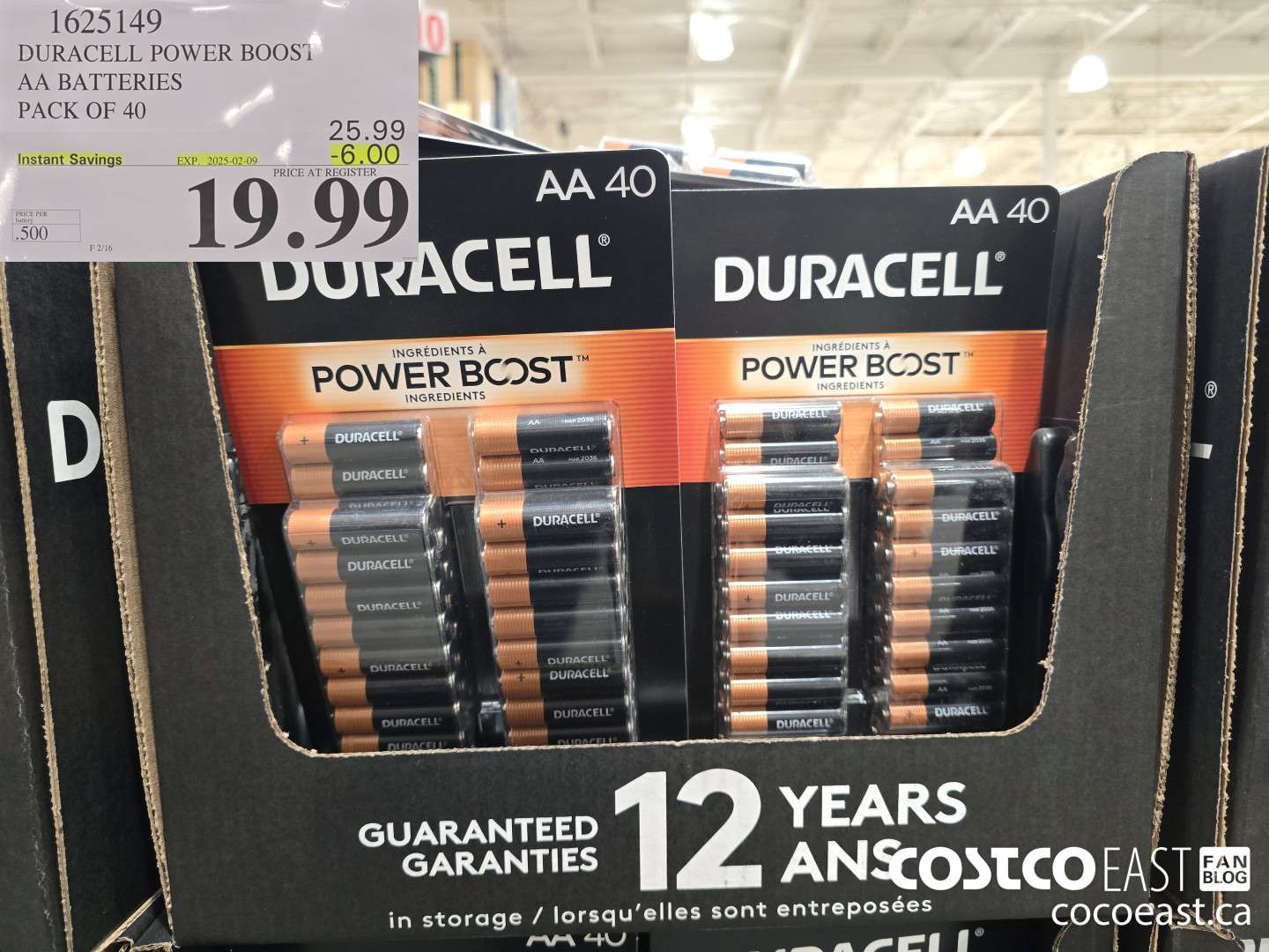 1625149 DURACELL POWER BOOST AA BATTERIES PACK OF 40 ($6.00 INSTANT SAVINGS EXPIRES ON 2025-01-26) $19.99
