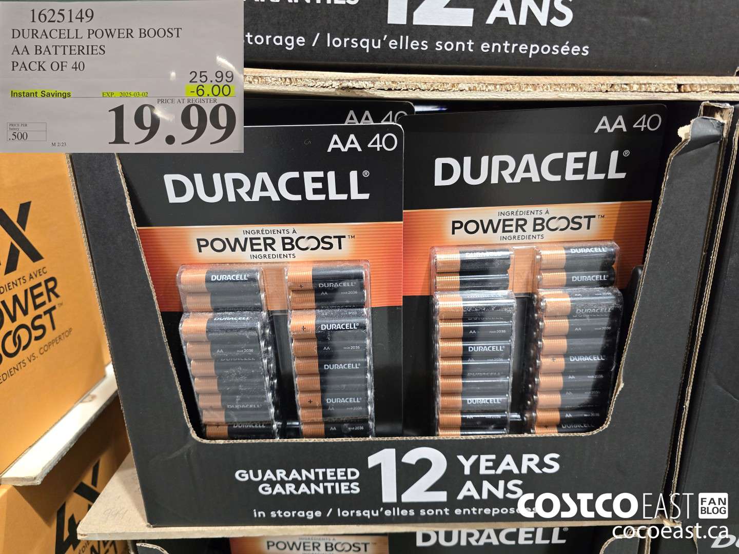 1625149 DURACELL POWER BOOST AA BATTERIES PACK OF 40 ($6.00 INSTANT SAVINGS EXPIRES ON 2025-03-02) $19.99