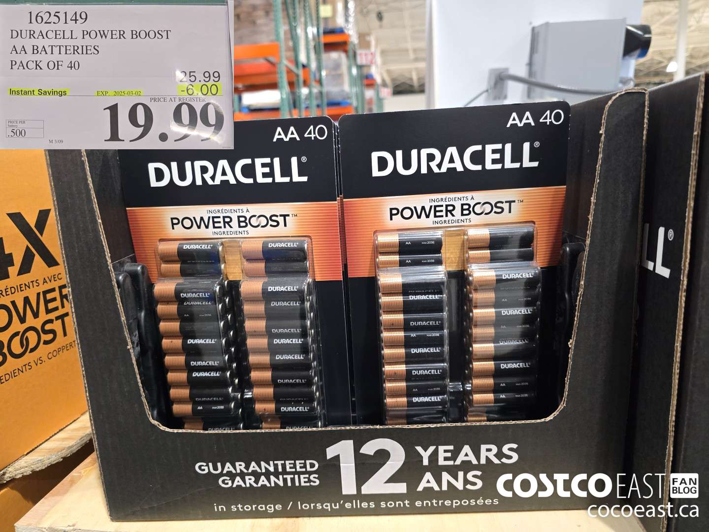 1625149 DURACELL POWER BOOST AA BATTERIES PACK OF 40 ($6.00 INSTANT SAVINGS EXPIRES ON 2025-03-02) $19.99