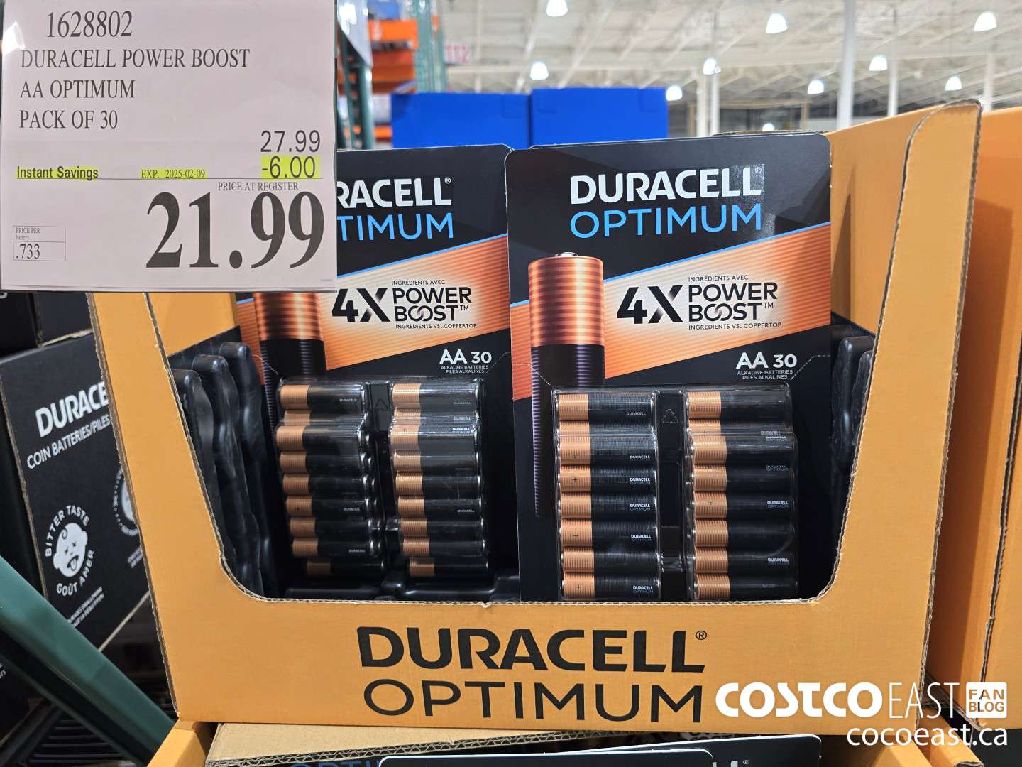 1628802 DURACELL POWER BOOST AA OPTIMUM PACK OF 30 ($6.00 INSTANT SAVINGS EXPIRES ON 2025-02-09) $21.99