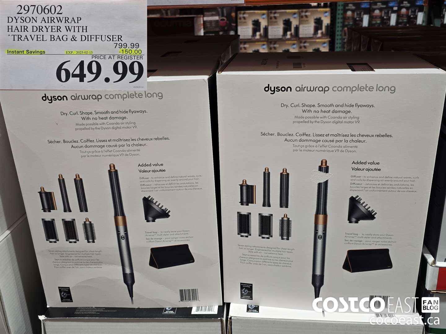 2970602 DYSON AIRWRAP HAIR DRYER WITH TRAVEL BAG & DIFFUSER ($150.00 INSTANT SAVINGS EXPIRES ON 2025-02-13) $649.99