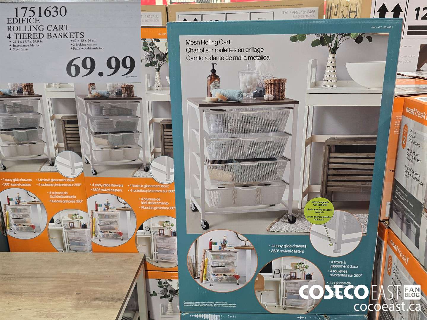 1751630 EDIFICE ROLLING CART 4 TIERED BASKETS $69.99