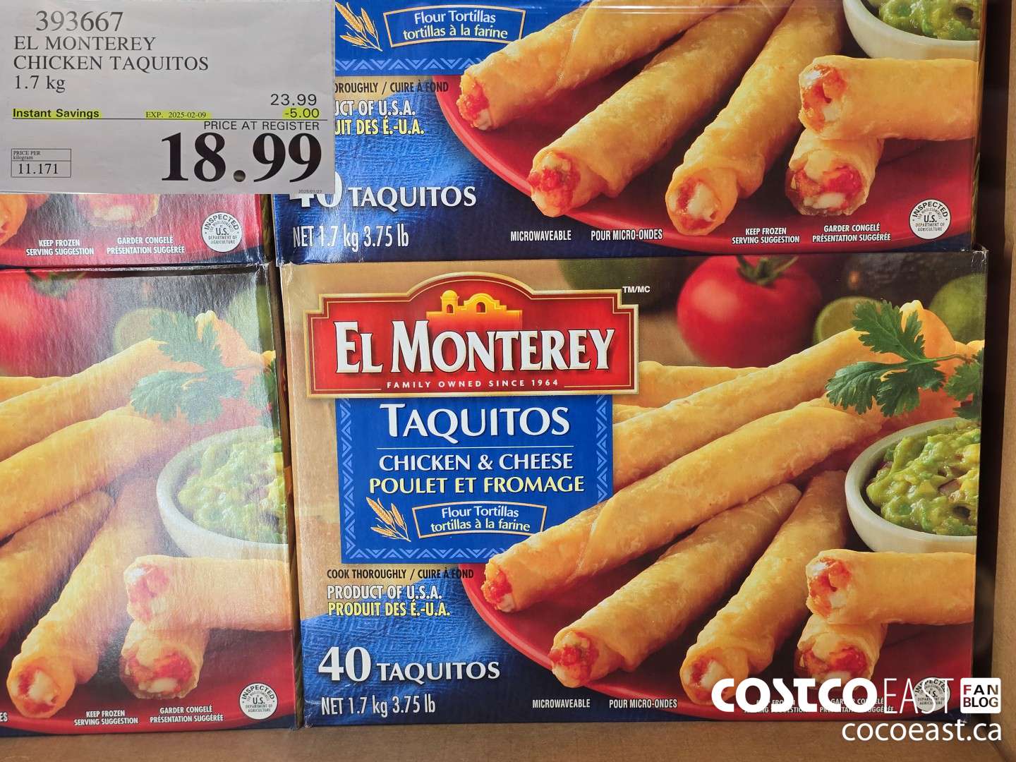 393667 EL MONTEREY CHICKEN TAQUITOS 1.7 KG ($5.00 INSTANT SAVINGS EXPIRES ON 2025-02-09) $18.99