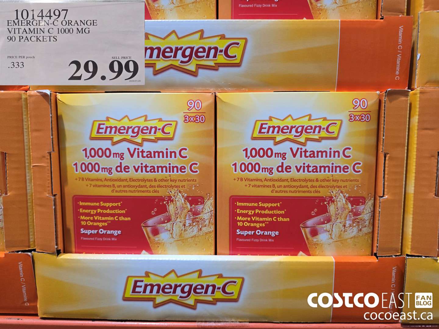 1014497 EMERGEN-C ORANGE VITAMIN C 1000 MG 90 PACKETS $29.99