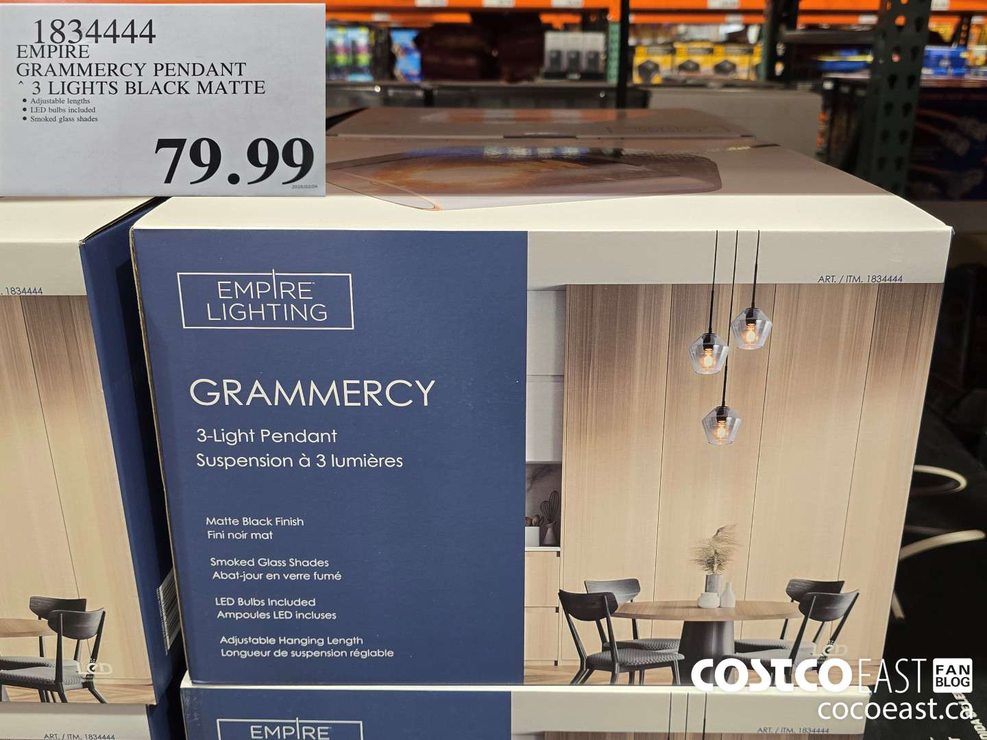 1834444 EMPIRE GRAMMERCY PENDANT 3 LIGHTS BLACK MATTE $79.99