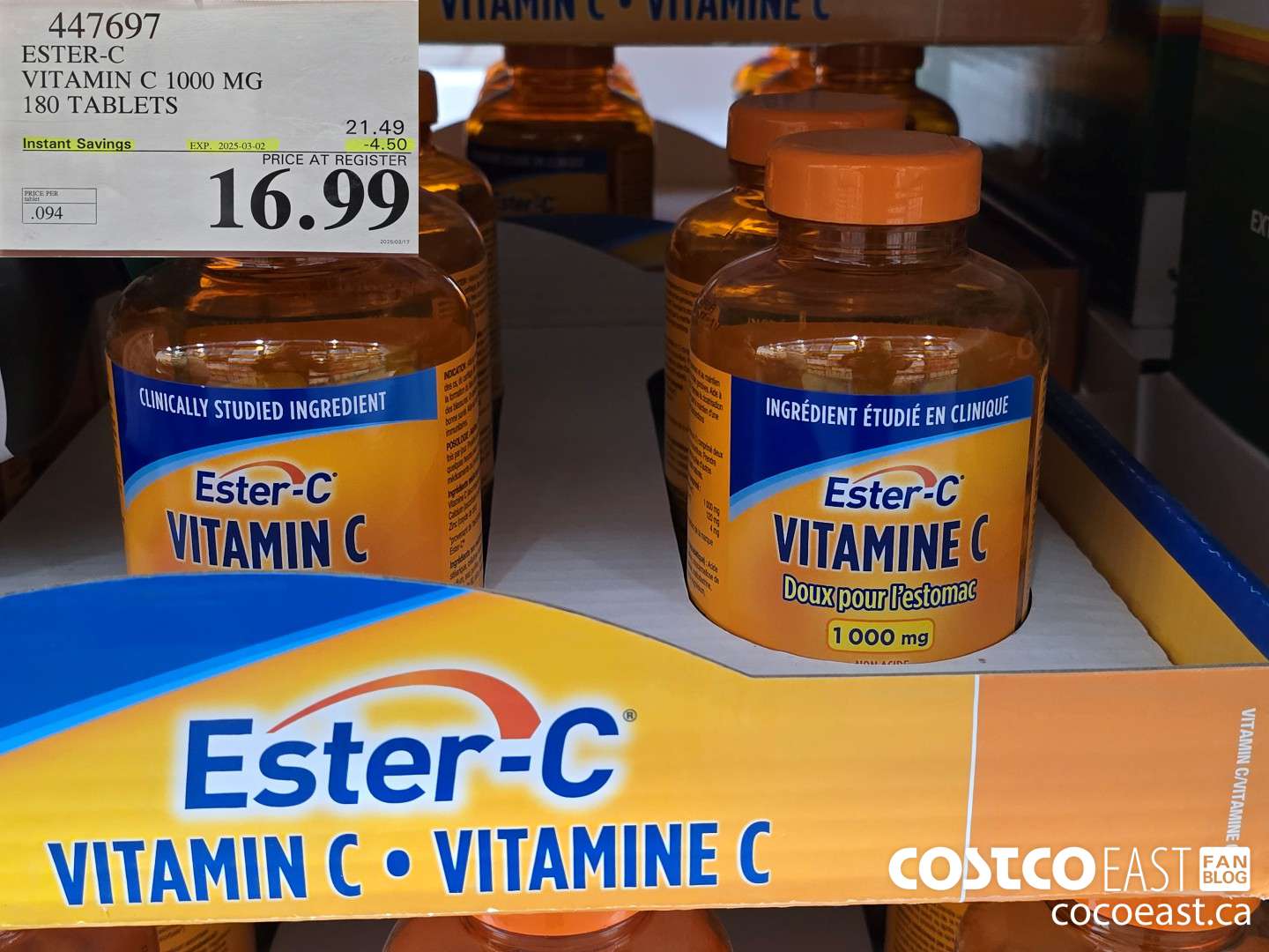 447697 ESTER-C VITAMIN C 1000 MG 180 TABLETS ($4.50 INSTANT SAVINGS EXPIRES ON 2025-03-02) $16.99