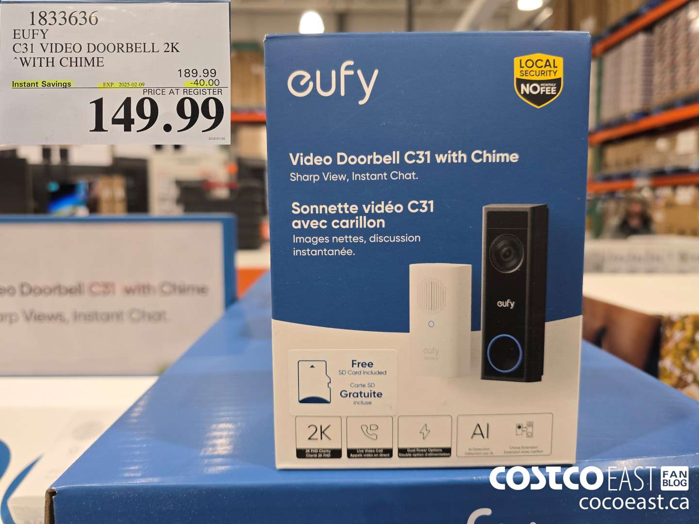 1833636 EUFY C30 VIDEO DOORBELL 2K WITH CHIME ($40.00 INSTANT SAVINGS EXPIRES ON 2025-02-09) $149.99