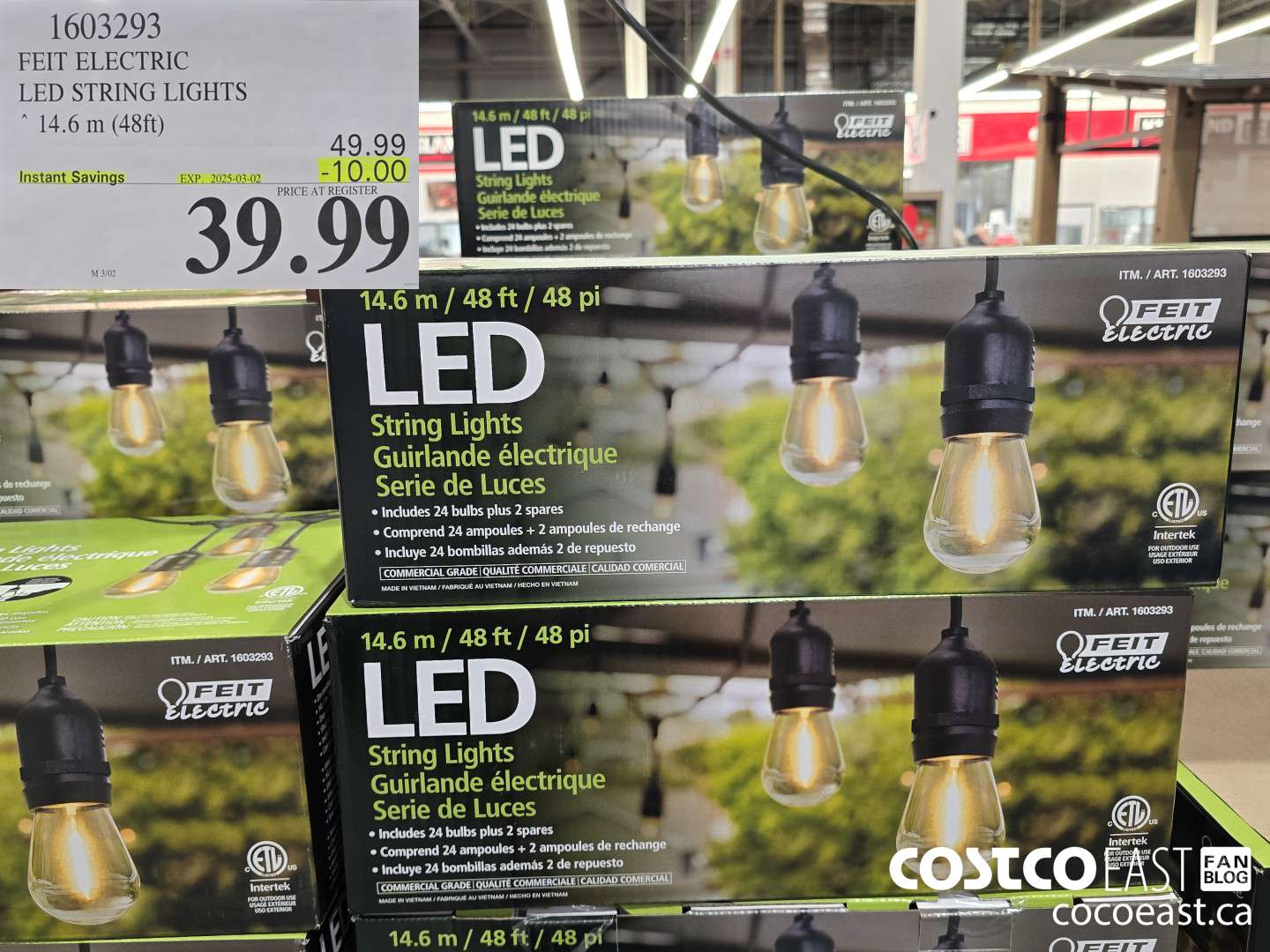 1603293 FEIT ELECTRIC LED STRING LIGHTS 14.6 m (48ft) ($10.00 INSTANT SAVINGS EXPIRES ON 2025-03-02) $39.99