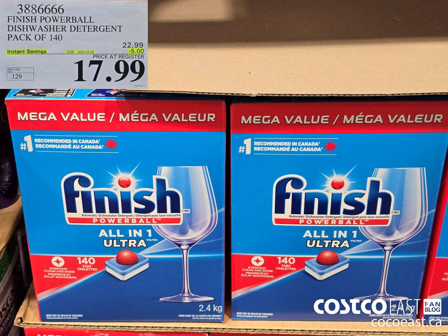 3886666 FINISH POWERBALL DISHWASHER DETERGENT PACK OF 140 ($5.00 INSTANT SAVINGS EXPIRES ON 2025-03-02) $17.99