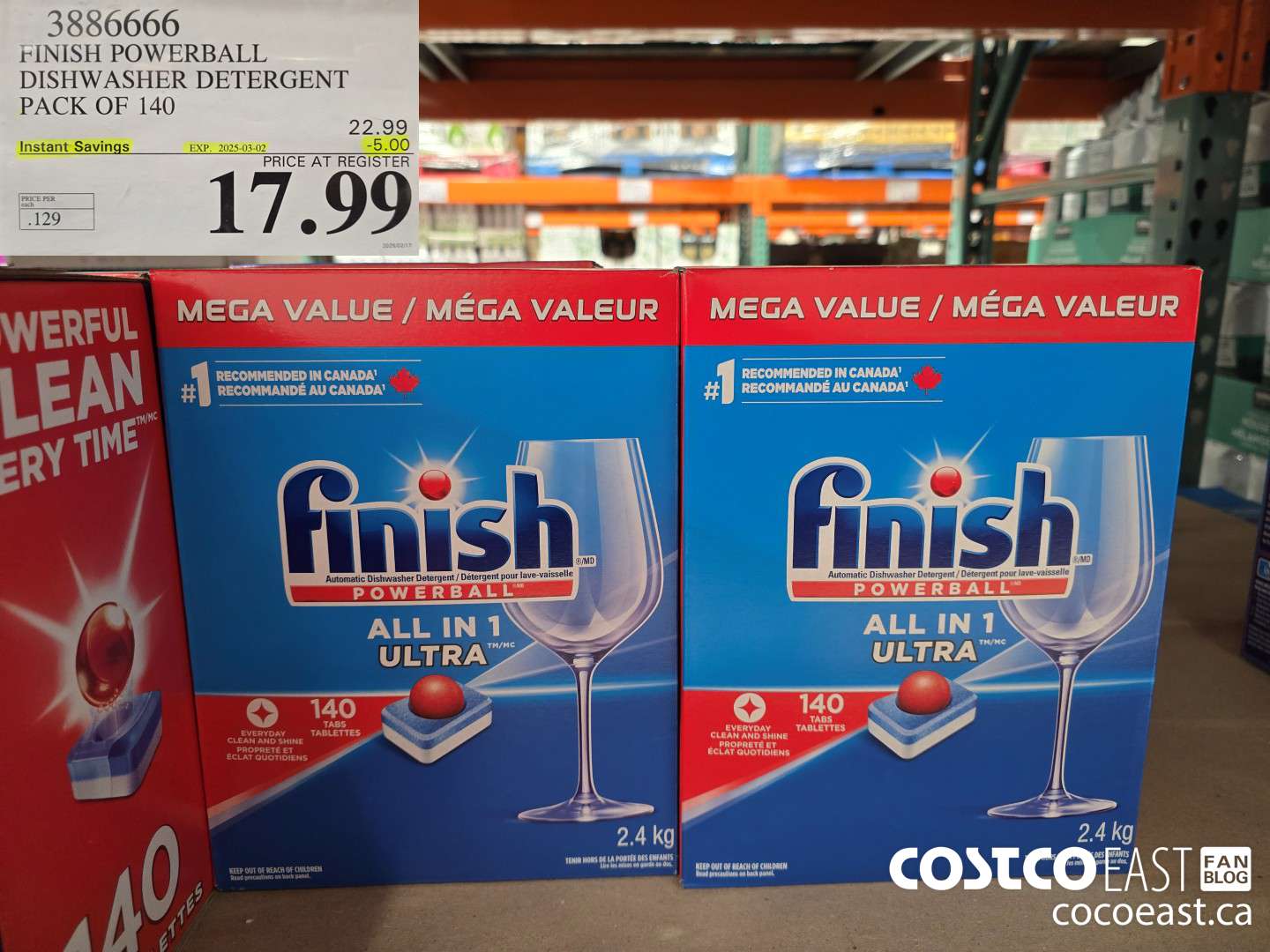 3886666 FINISH POWERBALL DISHWASHER DETERGENT PACK OF 140 ($5.00 INSTANT SAVINGS EXPIRES ON 2025-03-02) $17.99