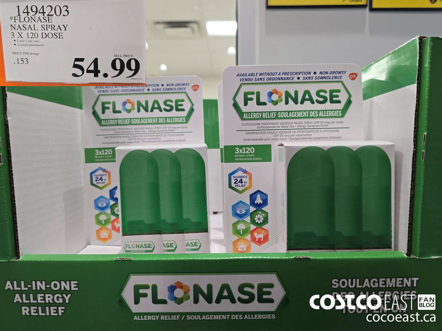 1494203 FLONASE NASAL SPRAY 3 X 120 DOSE $54.99