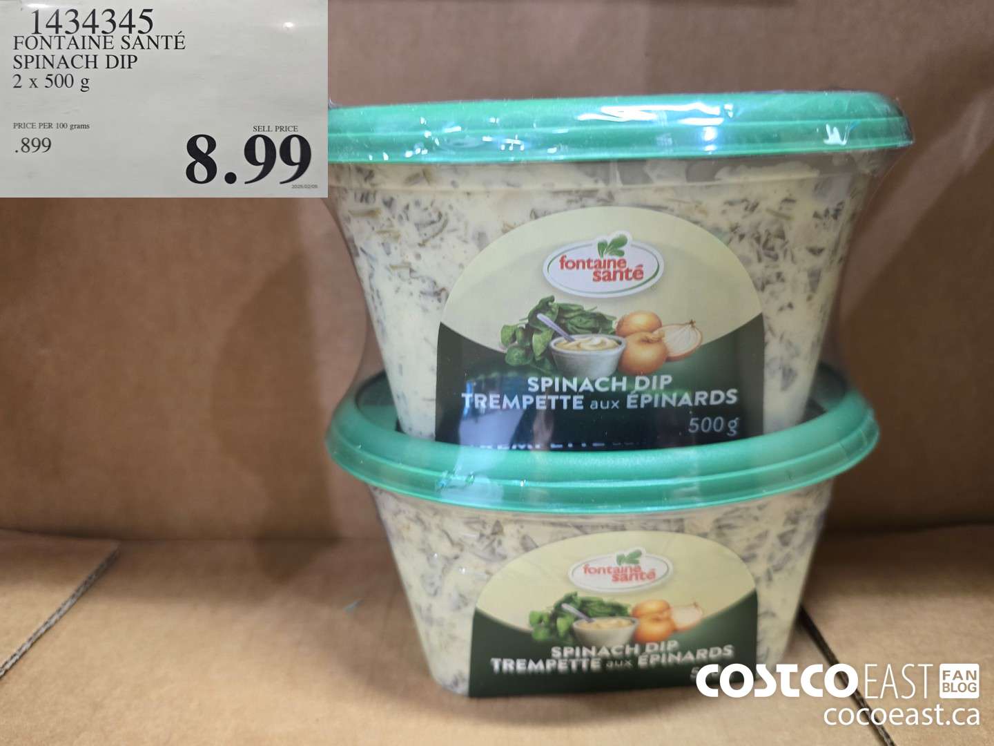 1434345 FONTAINE SANTE SPINACH DIP 2 X 500 G $8.99