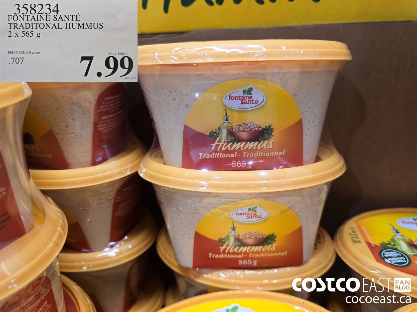 358234 FONTAINE SANTE TRADITONAL HUMMUS 2x 565 G $7.99
